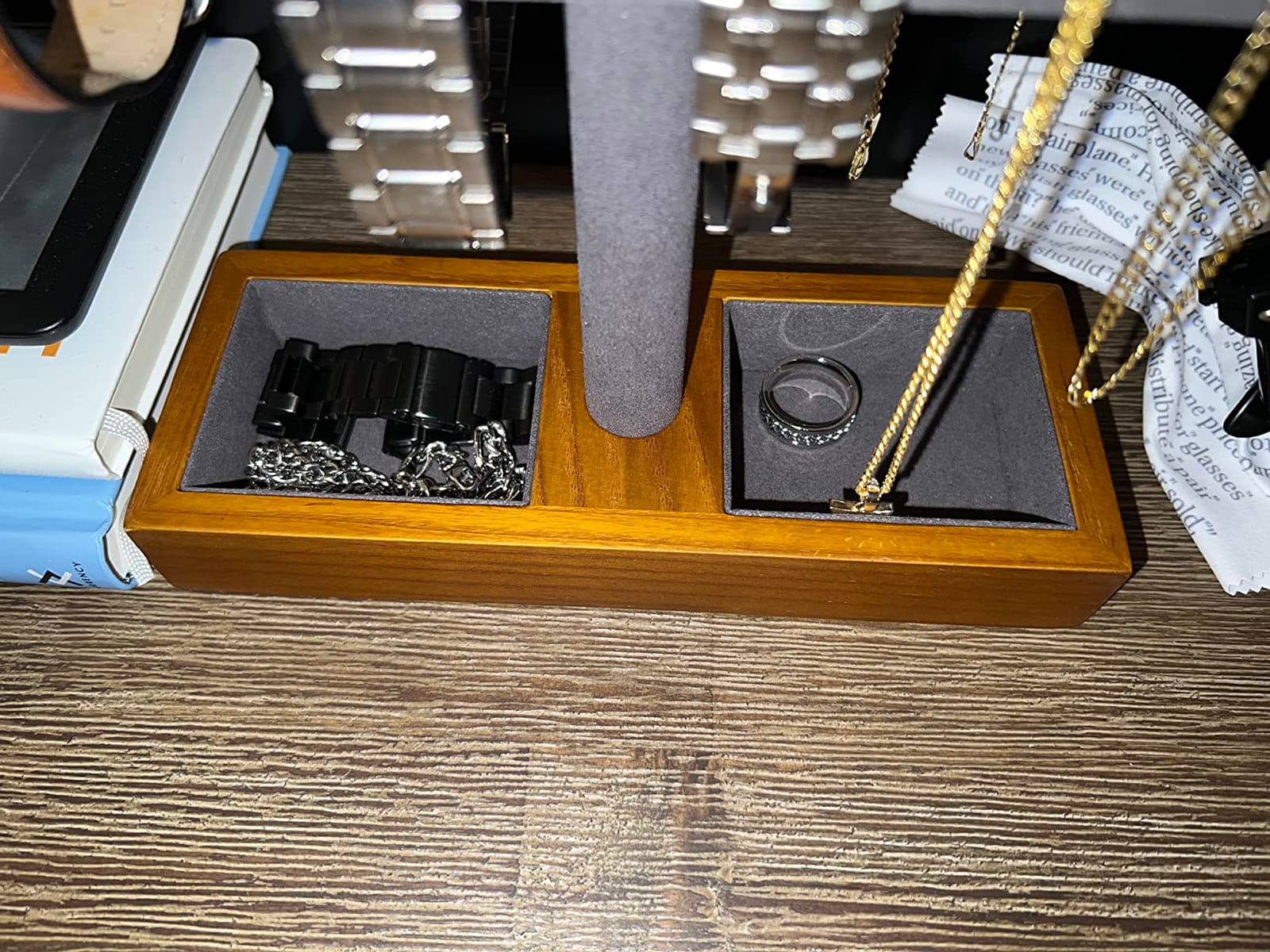 Oirlv Solid Wood Watch Stand,Watch Display Holder for Men(Grey) | Watch Organizer Gift for Husband/Father,Keep Watches Bracelet Rings in One Place,Space-saving for Desk/Nightstand customer photo 1