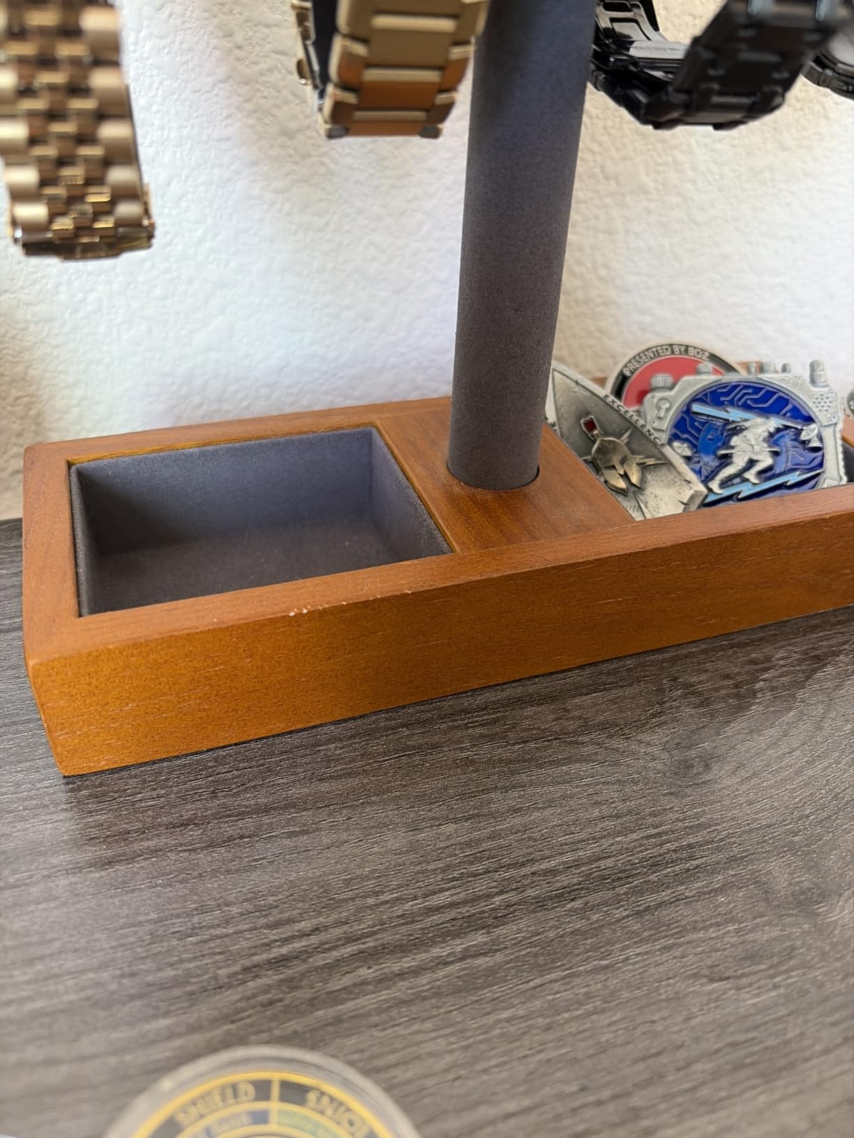 Oirlv Solid Wood Watch Stand,Watch Display Holder for Men(Grey) | Watch Organizer Gift for Husband/Father,Keep Watches Bracelet Rings in One Place,Space-saving for Desk/Nightstand customer photo 2