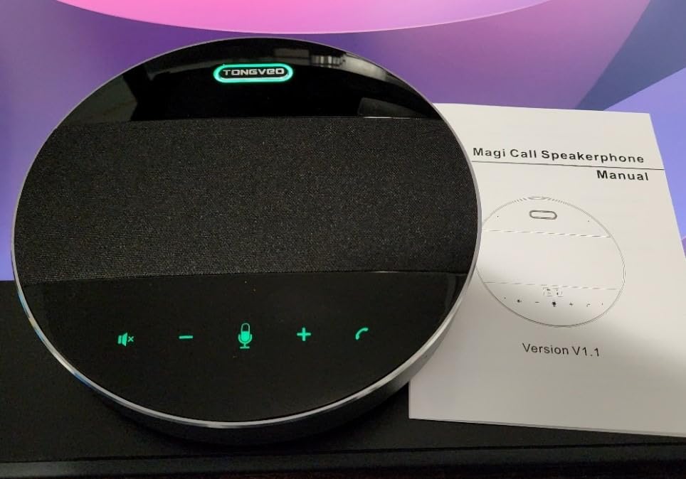 TONGVEO Bluetooth Speakerphone Conference Microphones, Wireless Conference Speaker 360° Voice Pick up with 4 AI Noise Cancellation Mics USB/Dongle/Bluetooth Connection 8 Hour Call Time for 8-12 People customer photo 1