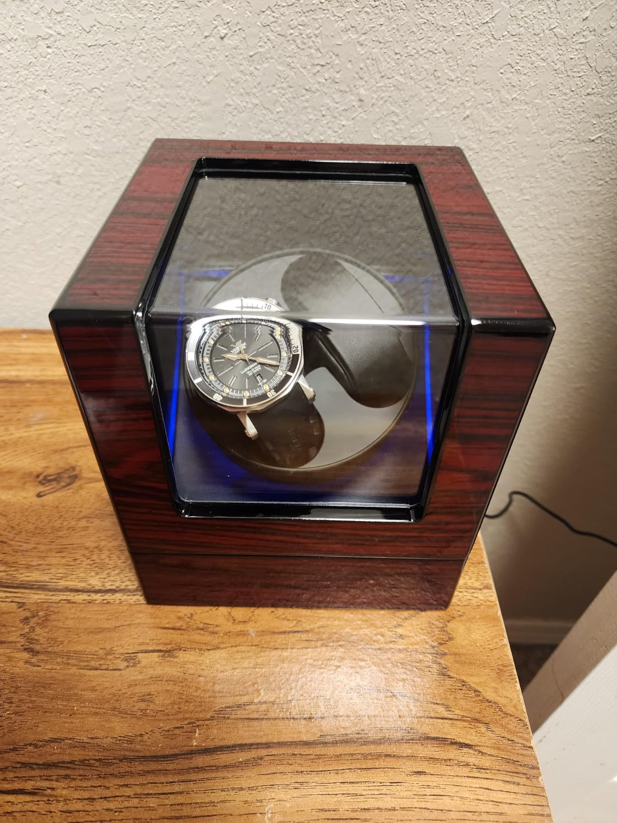 ANWBROAD Watch Winder for Automatic Watches Double Automatic Watch Winder | Super Quiet Motor, Flexible Watch Pillows LED Backlight Wooden Watch Winder Box, 4 Modes Battery or Type-C Adapter UJWW001Y customer photo 1