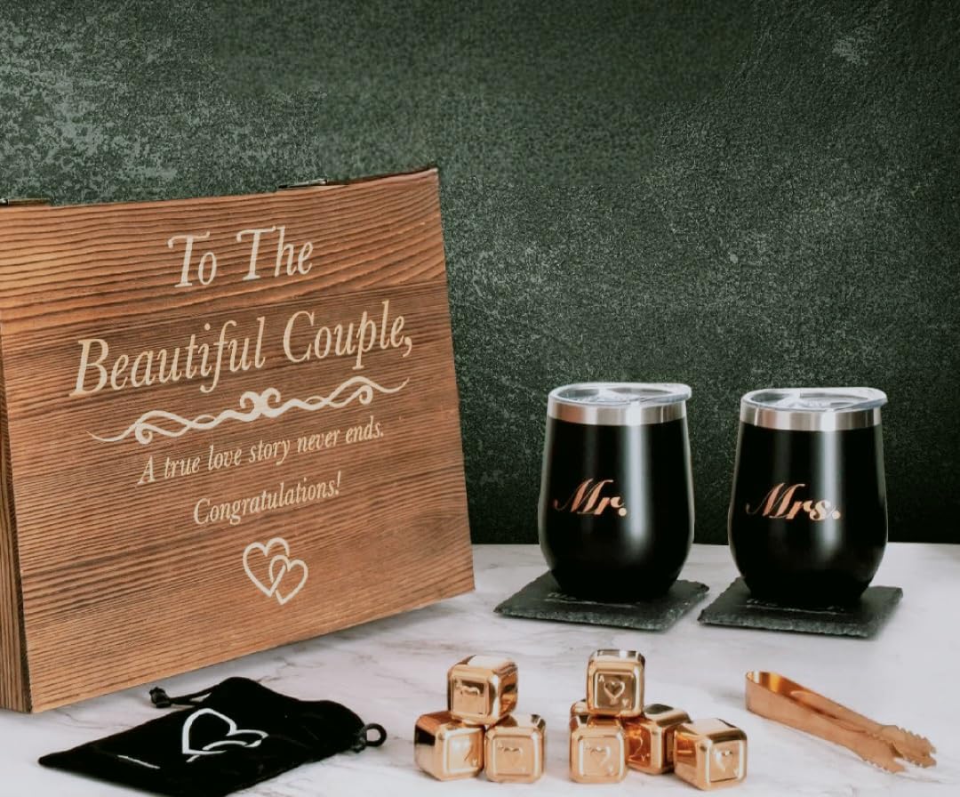 Unique Engagement for Couples - Engagement Wine Tumbler Gift Set - 'To The Beautiful Couple', Bridal Shower Set for Her - Wedding Set for Couple - Mr and Mrs Tumbler Set customer photo 2