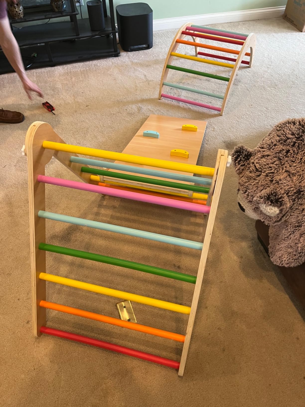 Beright 4 in 1 Pikler Triangle Gym, Montessori Foldable Climber with Ramp, Indoor Climbing Toys for Kids, Climbing Triangle for Toddlers Arch Climber, Rocker, Learning Waldorf Children Toy, Rainbow customer photo 1