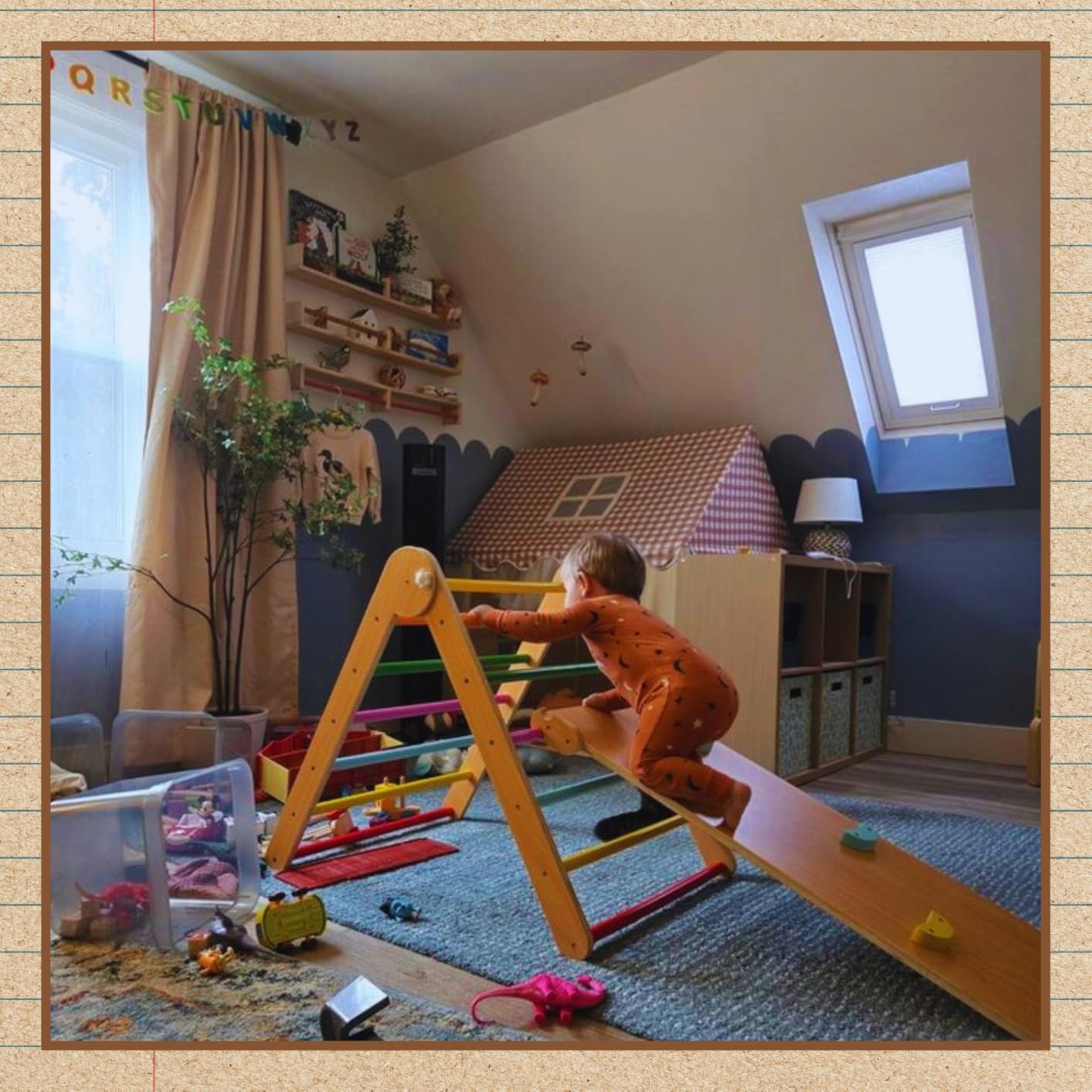 Beright 4 in 1 Pikler Triangle Gym, Montessori Foldable Climber with Ramp, Indoor Climbing Toys for Kids, Climbing Triangle for Toddlers Arch Climber, Rocker, Learning Waldorf Children Toy, Rainbow customer photo 2