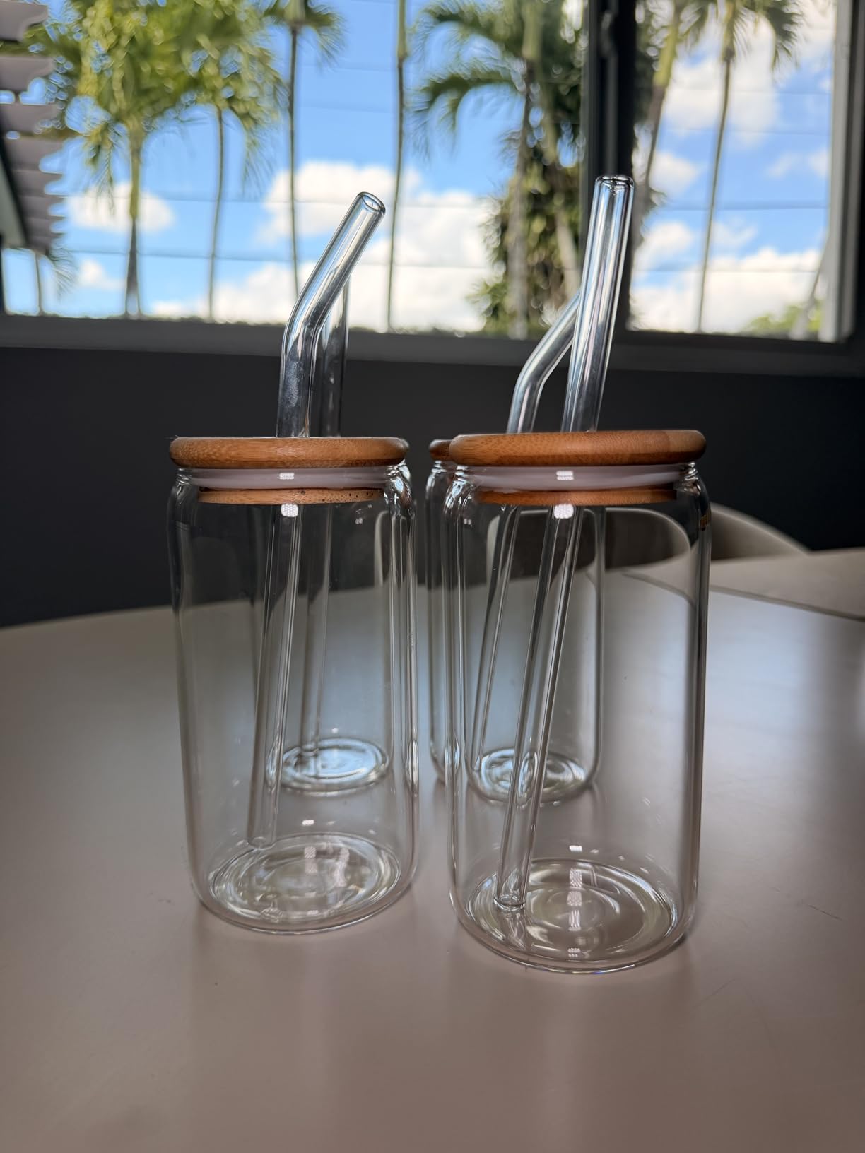 DWTS DANWEITESI Glass Cups with Lids and Straws 4 pcs,16oz Drinking Glasses Set for Coffee Bar Accessories,Iced Coffee Cups with Lids,Matcha Cup Glass Tumbler Reusable for Gifts customer photo 1