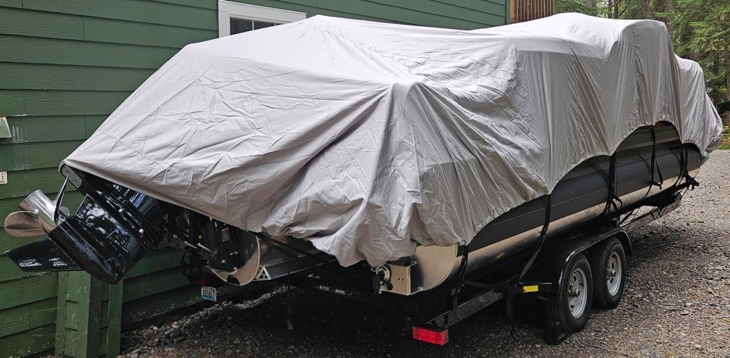Solim 19-21FT Pontoon Boat Cover, 1200D Heavy Duty Waterproof, UV Resistant | Marine Grade Oxford Fabric, Tear Resistant, Double Stitching, Elastic Hem, Adjustable Tie-down Straps, Fits Up to 8 Ft Beam customer photo 2