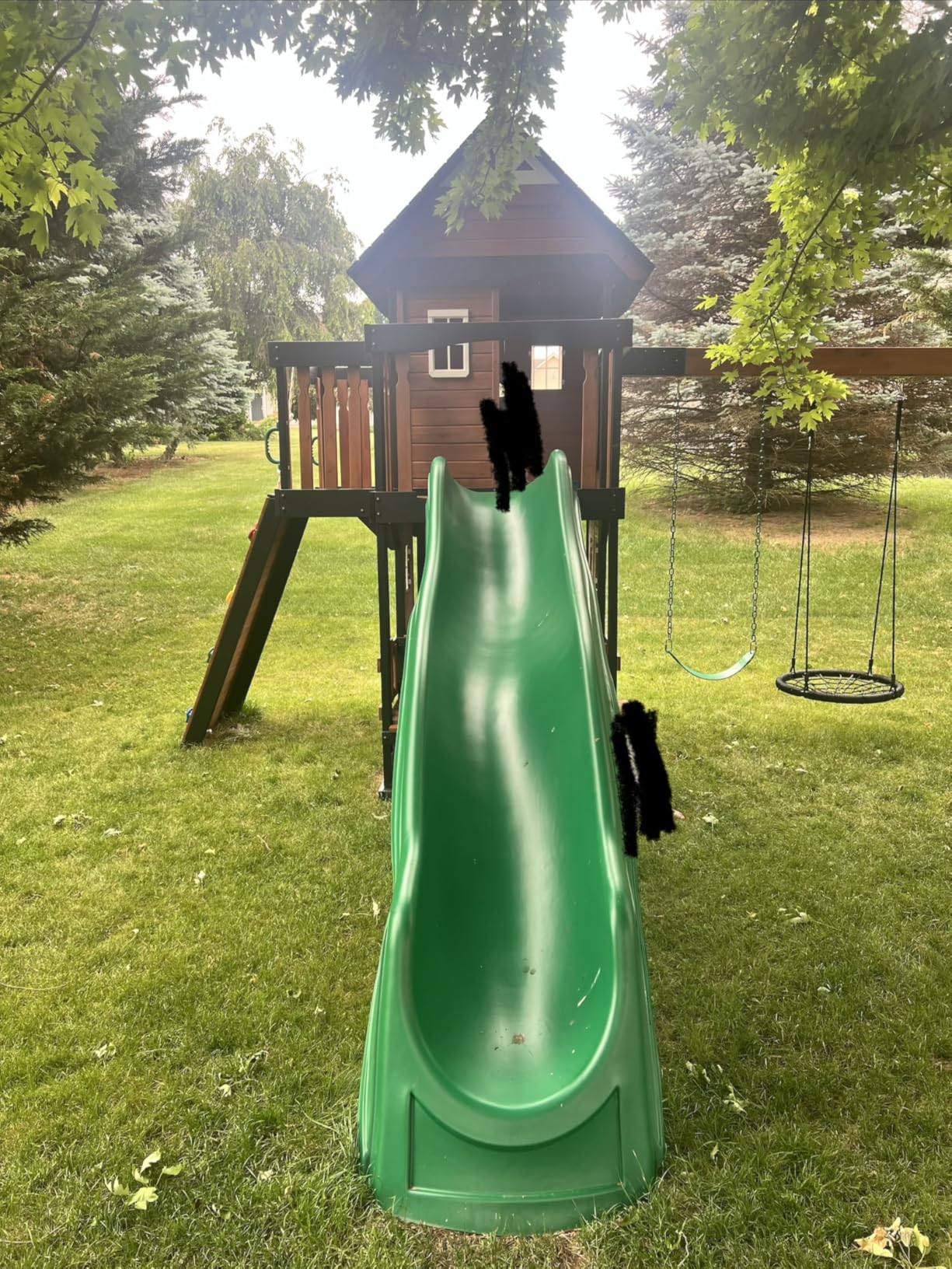Backyard Discovery Canyon Creek Cedar Wood Swing Set with Wave Slide, Clubhouse, Play Kitchen, Picnic Area, Belt Swings, Web Swing, Rock Wall, Balconies, Playhouse, Step Ladder, Outdoor Playset customer photo 2