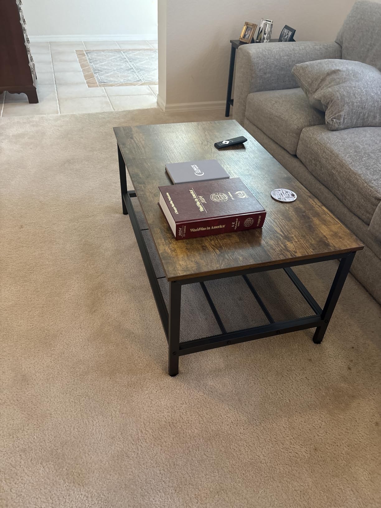 Lamerge 3 Pieces Living Room Table Set, Industrial Coffee Table with 2 Square End Side Tables, Coffee Table Set with Metal Frame for Apartment Home Office, Rustic Brown customer photo 1