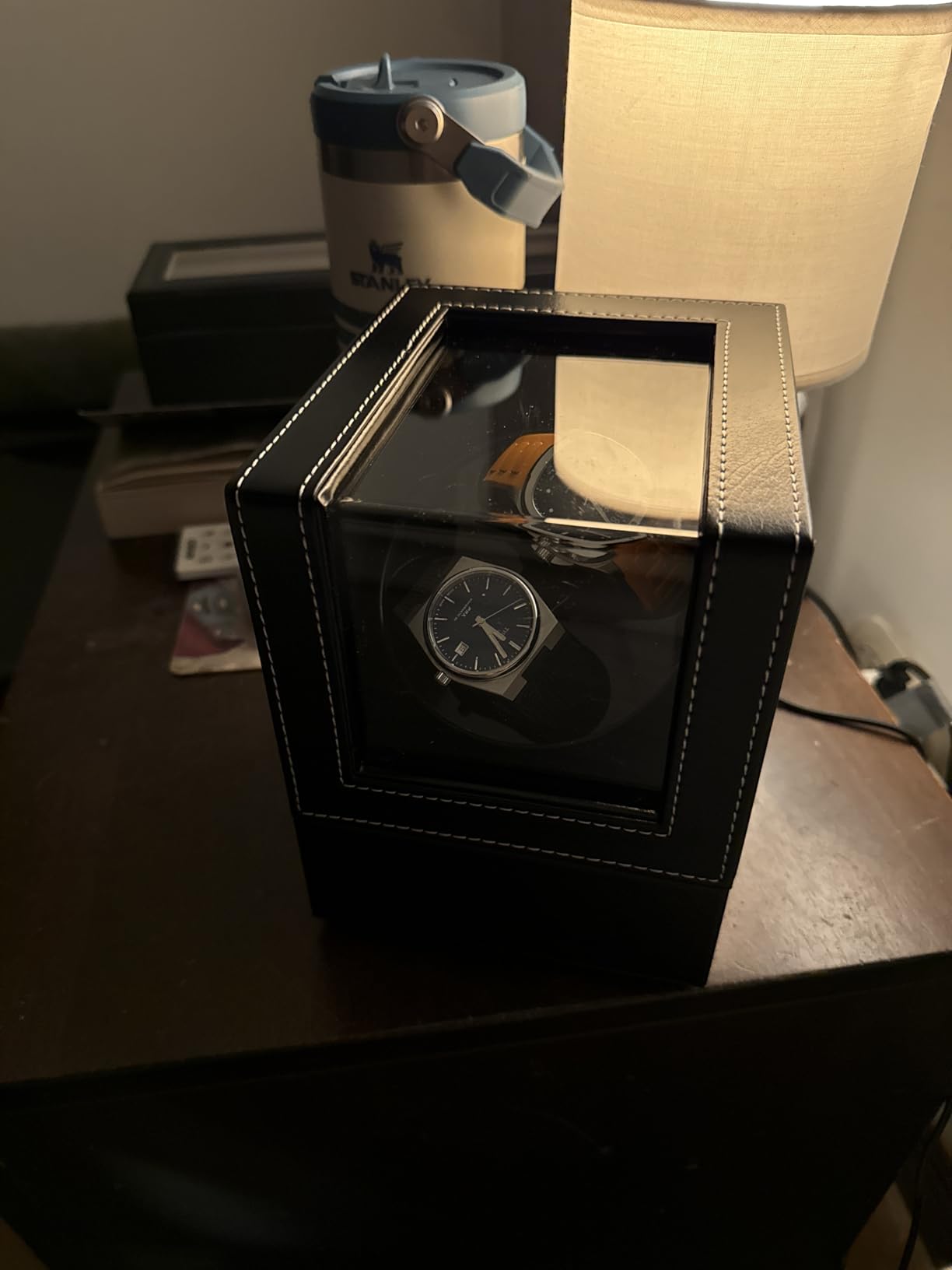 Mcbazel Watch Winder for Automatic Watches, Double Automatic Watch Winder Box with Quiet Japan-made Motor, Automatic Watch Display Storage Rotation Wristwatch Box with 2 Slots (Black PU Leather) customer photo 2