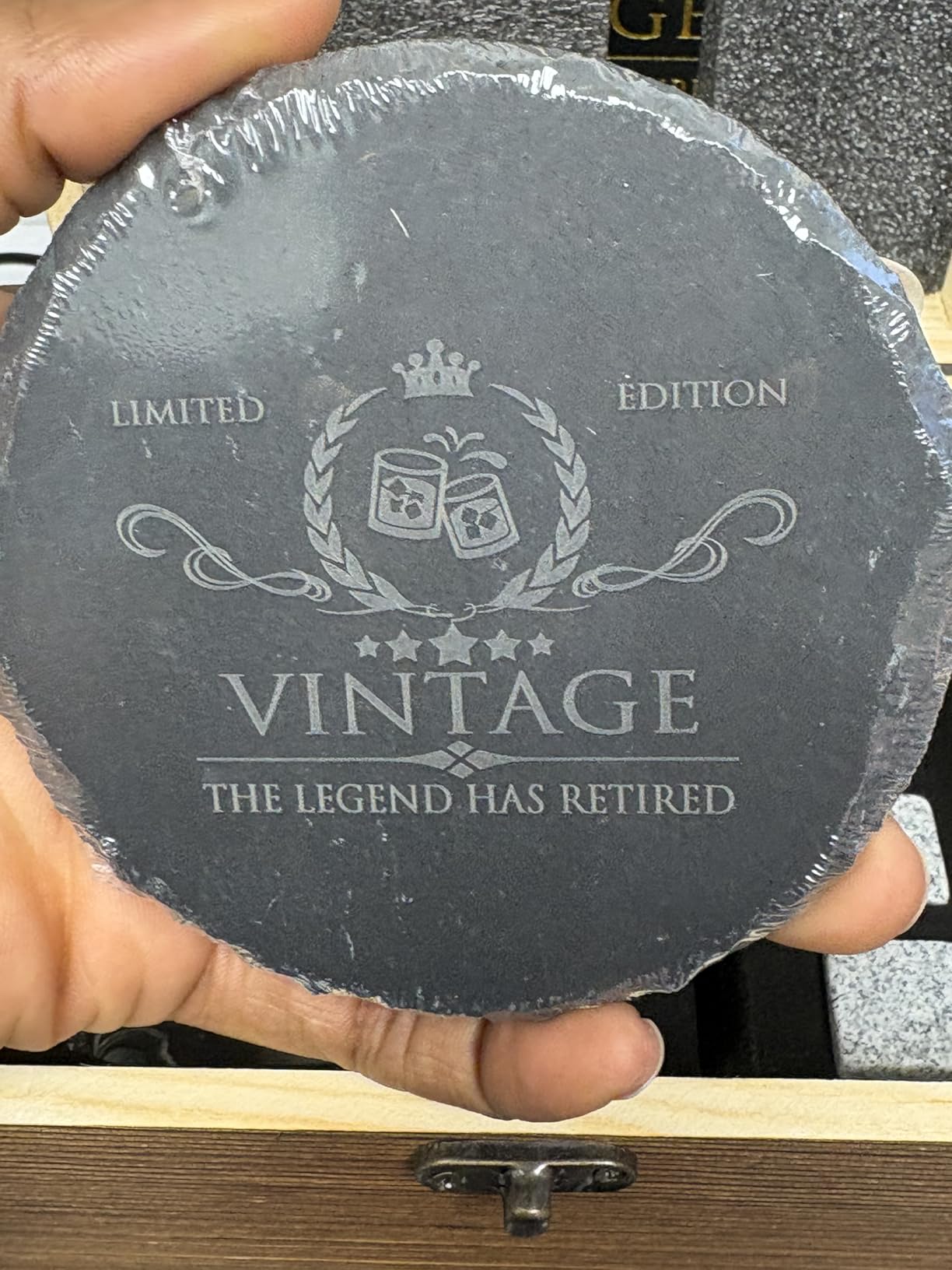 Retirement Gifts for Men Whiskey Glass Set - The Legend Has Retired 2026 - Retirement Party Decorations, Supplies - Gifts Ideas for Him, Dad, Husband, Friends - Wood Box & Whiskey Stones & Coaster customer photo 1