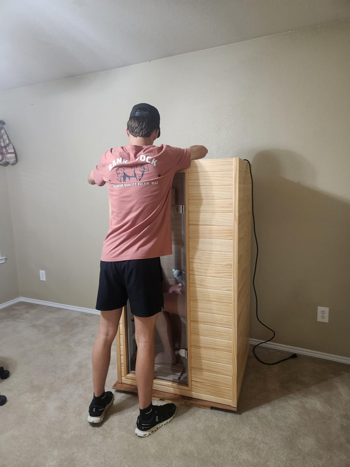 Homsido Infrared Home Sauna Room 1 Person Hemlock Wooden Indoor Dry Sauna, Low EMF 1200W/110V Heaters Panels, LCD Control Panel, 10 Minutes Pre-Warm up, Time and Temp Pre-Set, 1-Year Aftersale customer photo 2