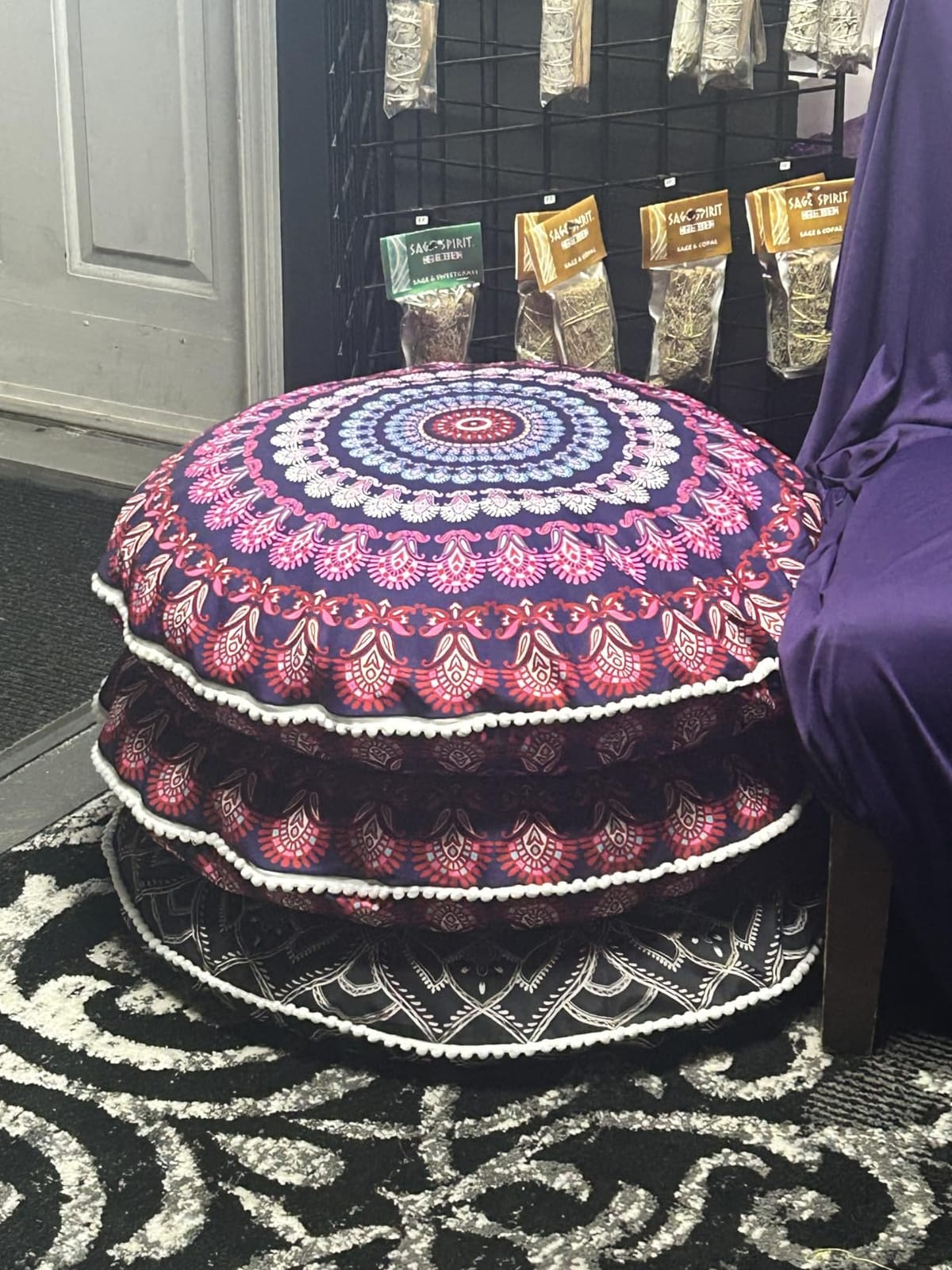 Codi Floor Pillows 2 Pack, Large Meditation Cushions for Adults, 32-inch | Oversized Round Seating for Yoga, Supportive Shredded Memory Foam Filling, Removable Machine Washable Boho Cover, Purple customer photo 2