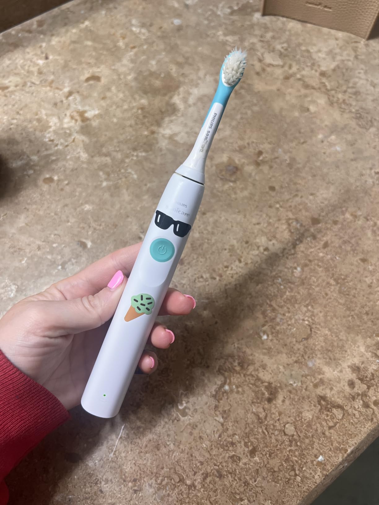 Philips Sonicare for Kids Electric Toothbrush, Design a Pet Edition | Gentle Clean, 2 Intensity Settings, KidPacer Timer, Includes Brush Head & Reusable Stickers, HX3601/01 customer photo 2