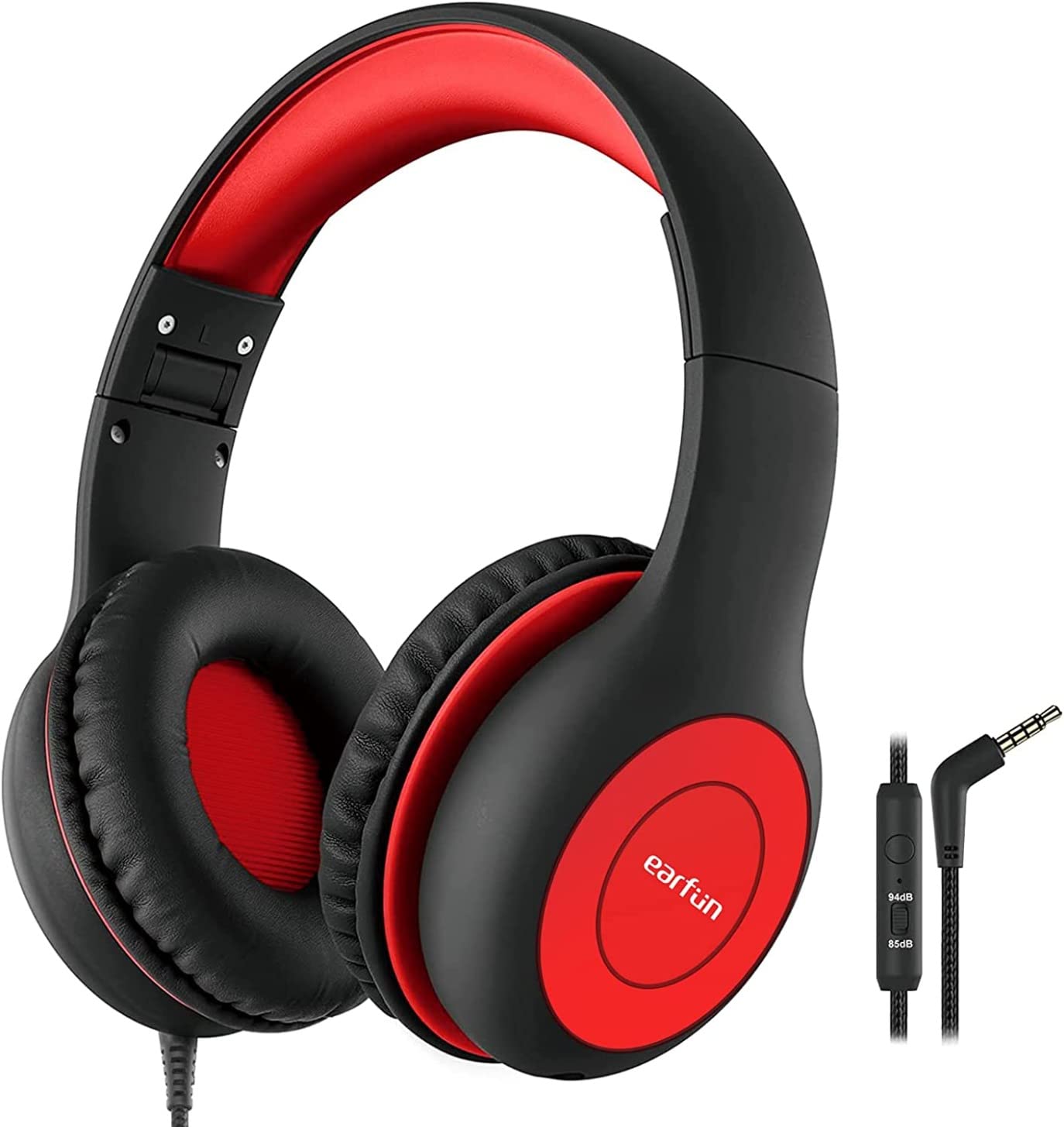 EarFun K1 Kids Headphones Wired with Mic, Volume Limit Headphones for Kids | Portable Wired Headphone with Shareport, Stereo Sound, Foldable Headset for School/Toddler/Tablet/iPad/Kindle, Black Red customer photo 1