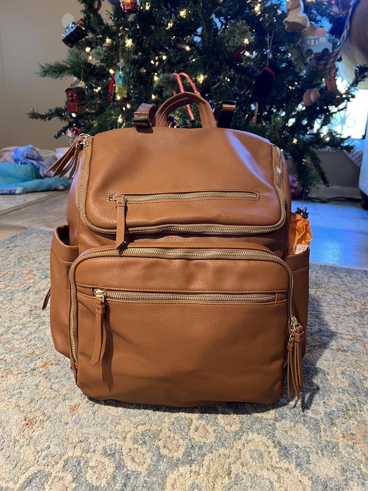 Omanmoli Diaper Bag Backpack Large Baby Diaper Bag Leather with 17 Diaper Bag Organizing Pouches, Changing Pad, Stroller Straps, 4 Insulated Pockets, Brown customer photo 1