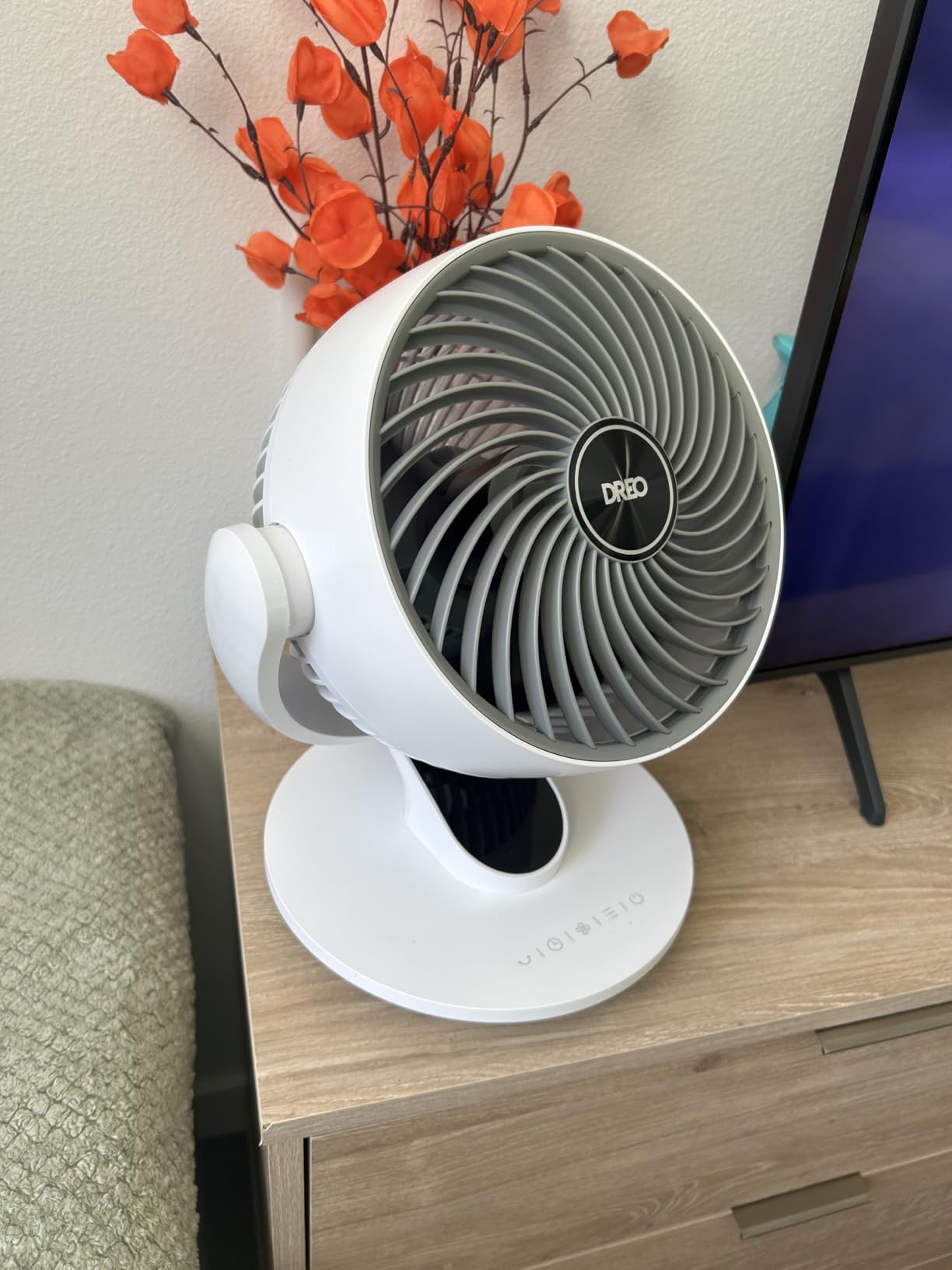 DREO Fan for Bedroom, 13-Inch Oscillating Table Air Circulator Fan for Whole Room, 120° Tilt Adjustment, 25dB Ultra-Quiet, 75ft Powerful Airflow, 4 Speeds Desk Fans with Remote for Home, Office customer photo 2