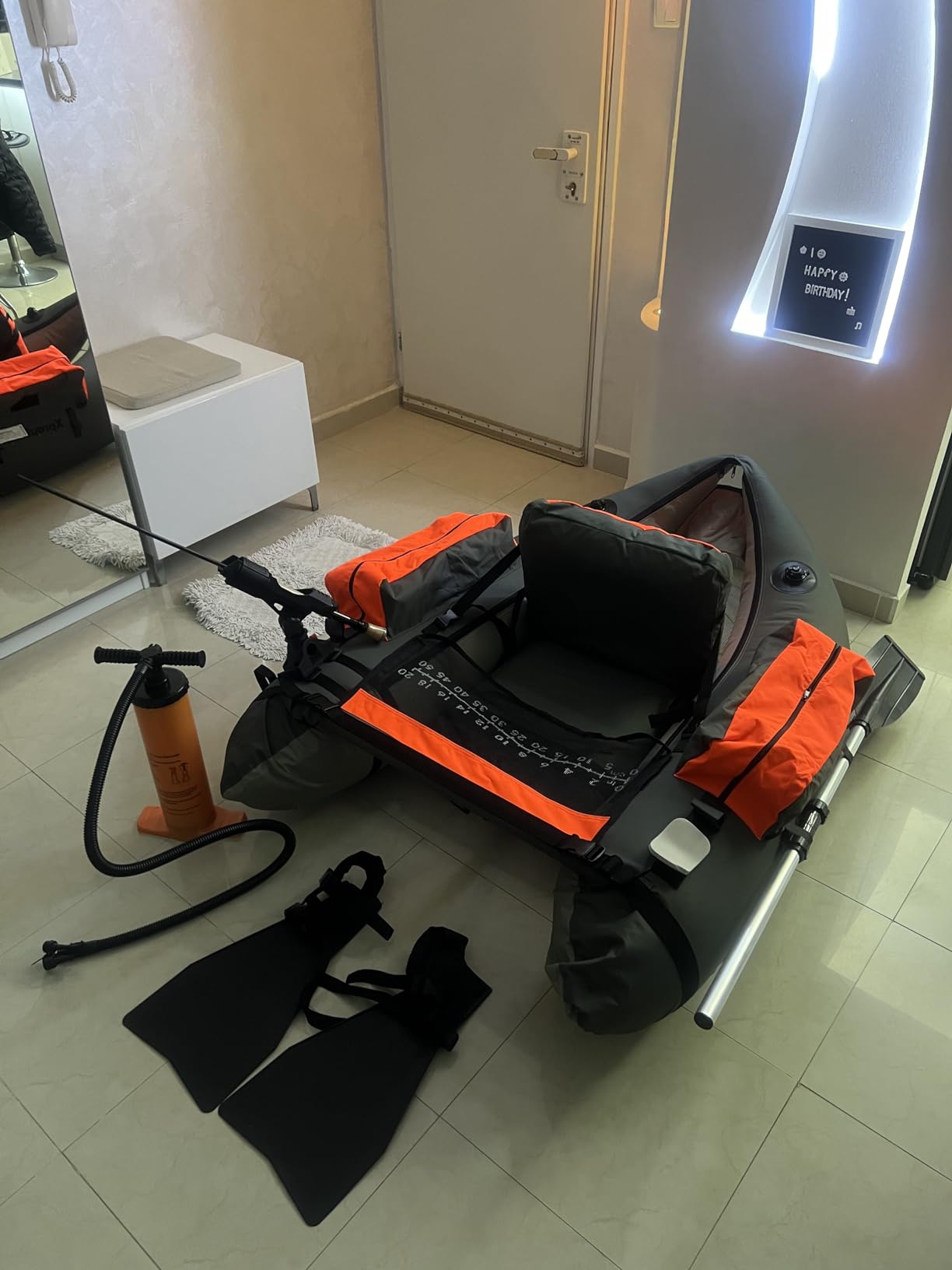 Fishing Float Tube with Adjustable Backpack Straps, Storage Pockets, Fish Ruler, Fly Fishing Boat with Pump, Oar, Rod Holder and Mount, Fins, 350LBS Load Bearing Capacity, FT003 customer photo 2