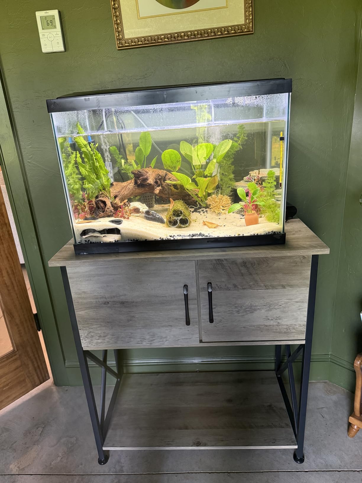 Herture 20-29 Gallon Aquarium Stand Metal Frame Fish Tank Stand with Cabinet Storage, for 20 Gallon Long Aquarium, 30.7