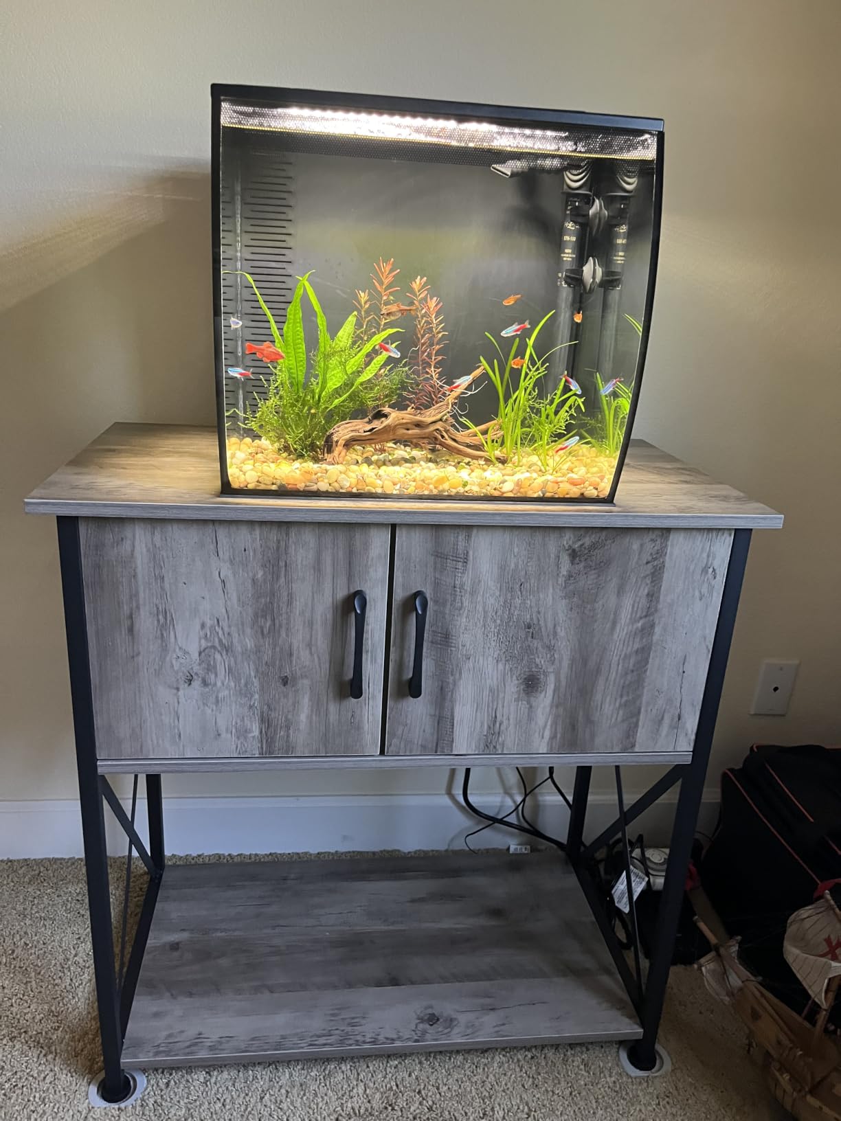 Herture 20-29 Gallon Aquarium Stand Metal Frame Fish Tank Stand with Cabinet Storage, for 20 Gallon Long Aquarium, 30.7