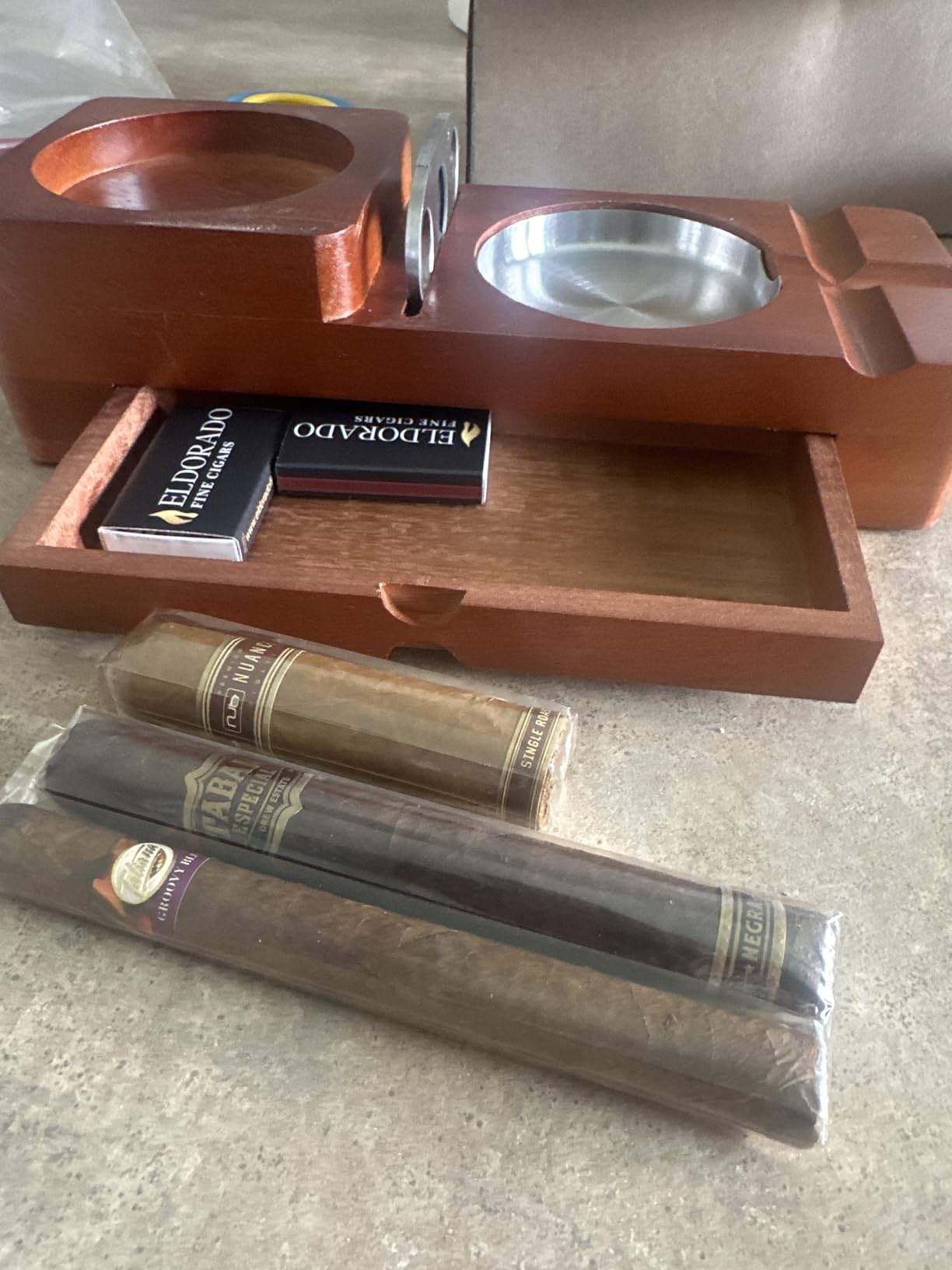 Cigar Ashtray Coaster Whiskey Glass Tray and Cigar Holder, Wooden Ash Tray, Slot to Hold Cigar, Cigar Rest Cigar Accessory Set Gift for Men Dad customer photo 2