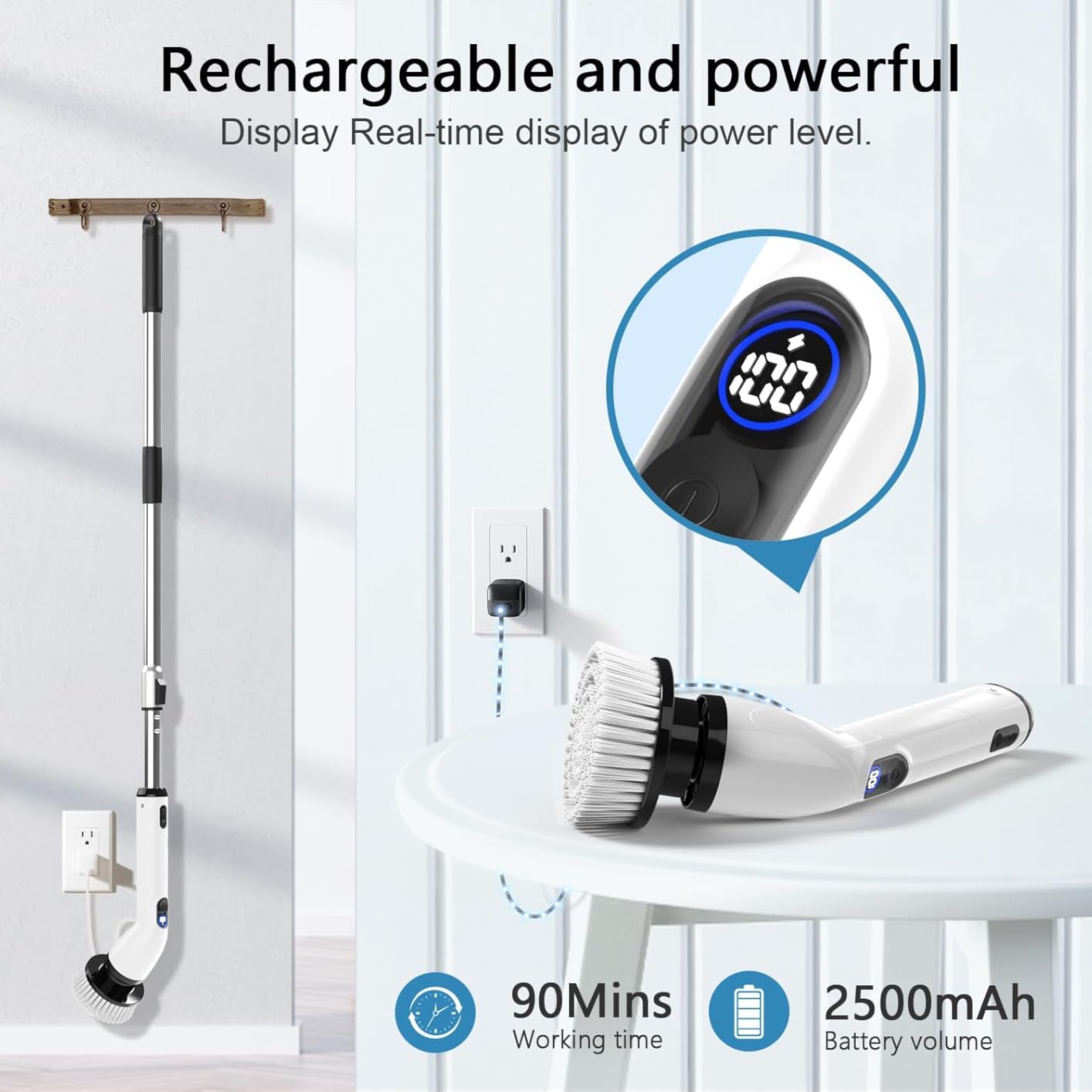 TUYU Electric Spin Scrubber, Cordless Cleaning Brush for Bathroom, Home | IPX7 Waterproof Power Scrubber with LCD Display, Multi Heads, Extendable Handle, 90min Runtime for Bathroom Kitchen Glass Car customer photo 1