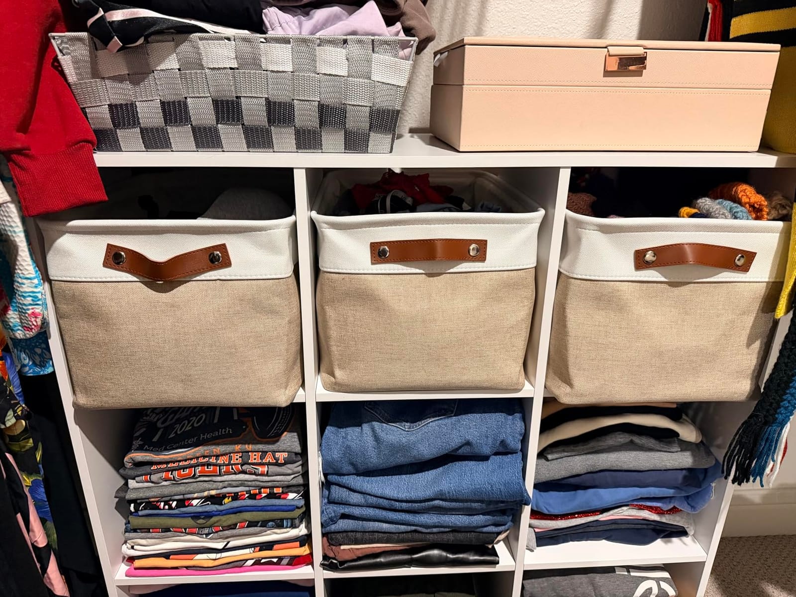 Bagnizer Collapsible Fabric Storage Cubes 11x11 Cube Storage Bins, 4 Pack Closet Baskets Box with Handles for Organizing, Shelf, Toys, Clothes, Home, Office, Nursery (Beige&White) customer photo 2