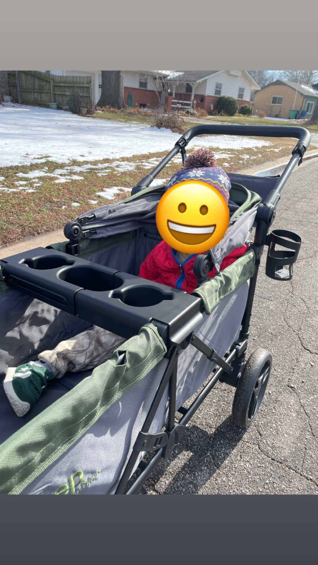Jeep Sport All-Terrain Stroller Wagon by Delta Children - Includes Canopy, Parent Organizer, Adjustable Handlebar, Snack Tray & Cup Holders, Grey/Olive Green customer photo 2
