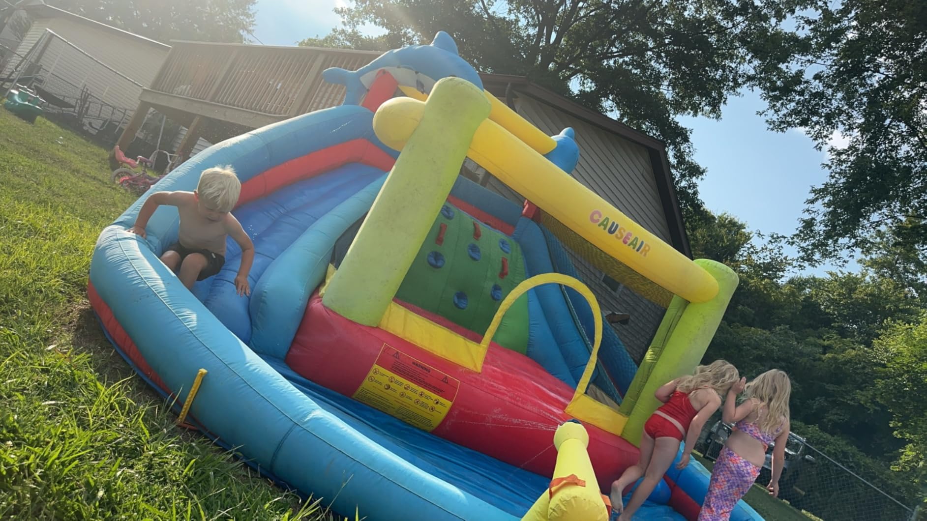 Causeair Inflatable Water Slide with Bounce House, Dolphin Styling, Splashing Pool, Double Water Cannon, Climbing Wall, Heavy Duty Air Blower, Inflatable Water Park Slide for Kids Backyard Summer customer photo 2