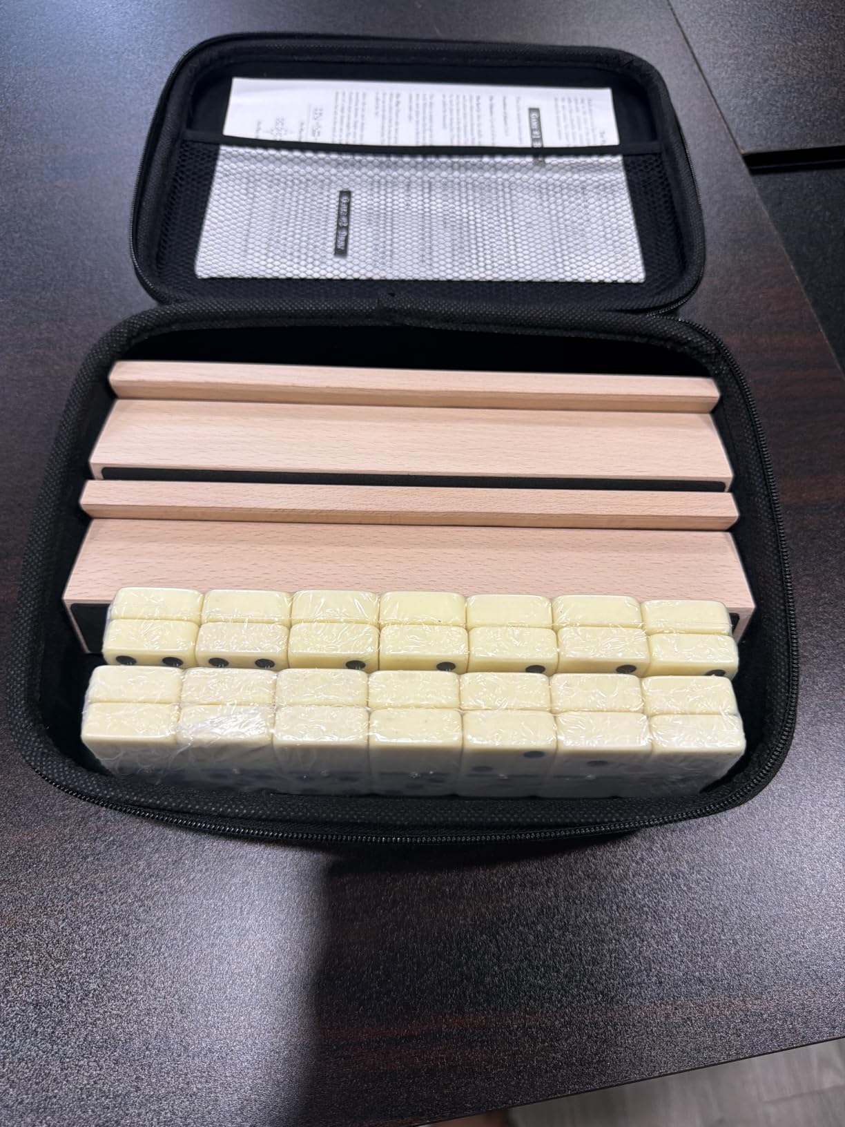 Dominoes Set Adults with 4 Wooden Racks/Trays Double Six Dominoes Travel Set with Portable Case Double 6 Dominoes Set with 4 Tiles Holders 28 Tiles Dominos Set Family Classic Board Games White customer photo 1