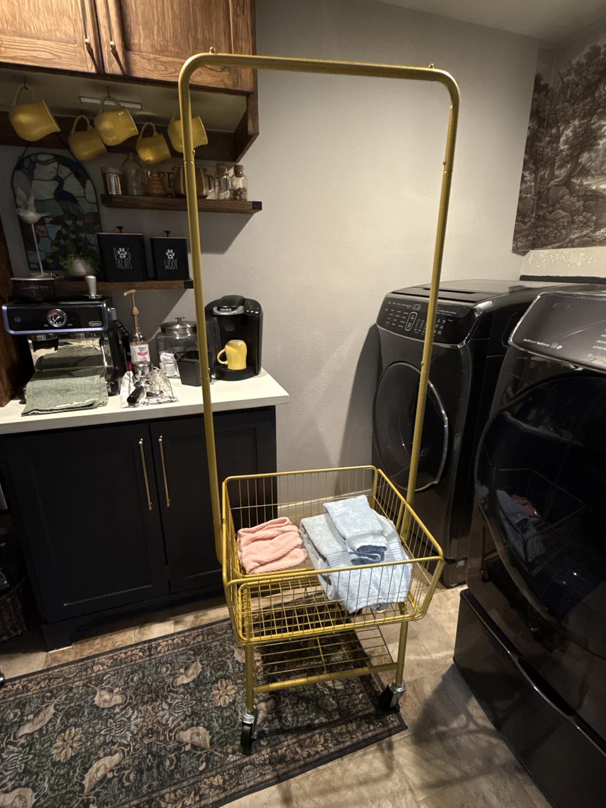 Tajsoon Laundry Cart with Hanging Rack, Metal Laundry Basket with Wheels, Laundry Hamper with Storage Basket and Shelf, Rolling Laundry Cart with Wheels, Black customer photo 1