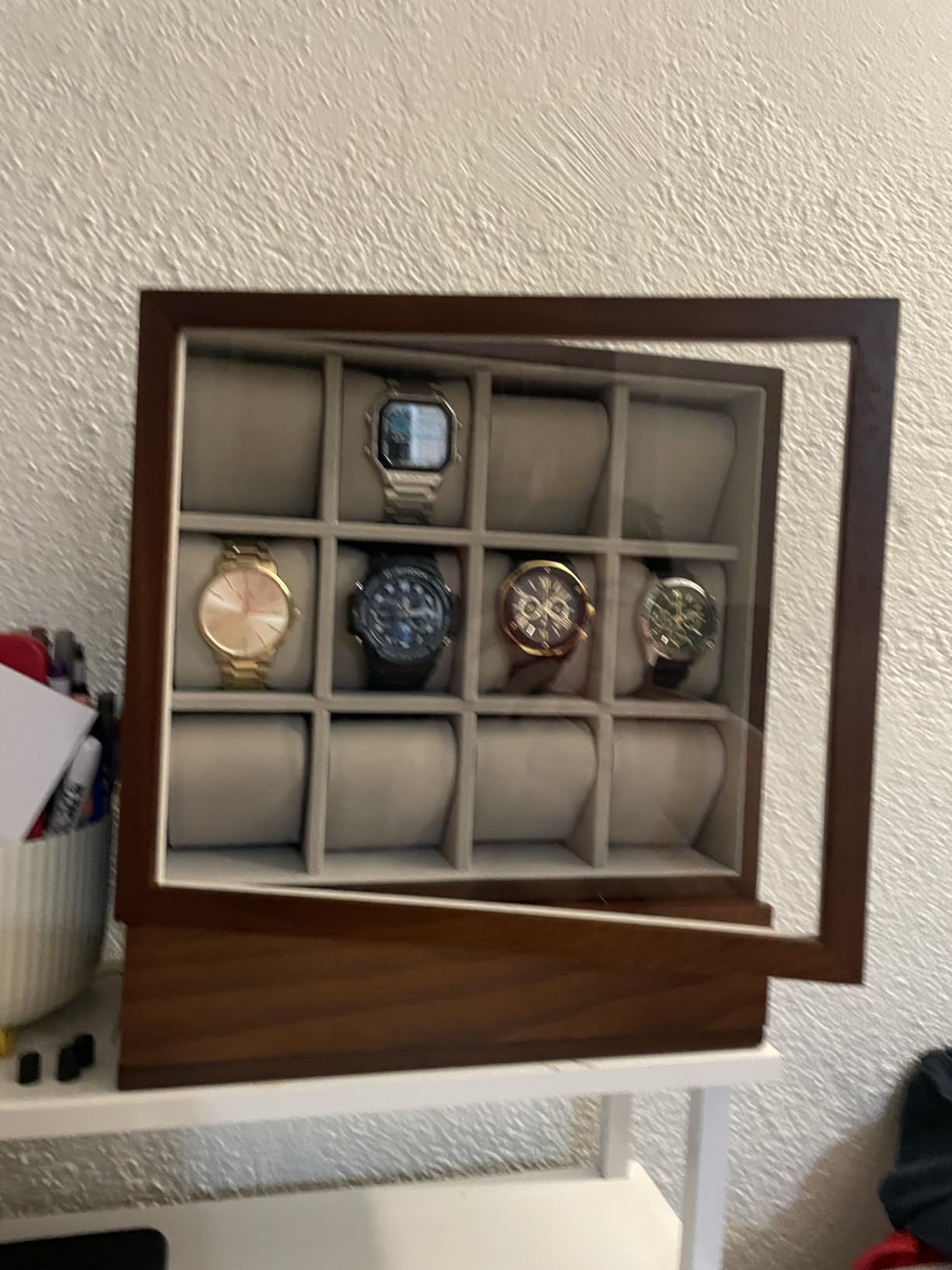 SONGMICS 12 Watch Display Case, Watch Box with Hidden Storage customer photo 2