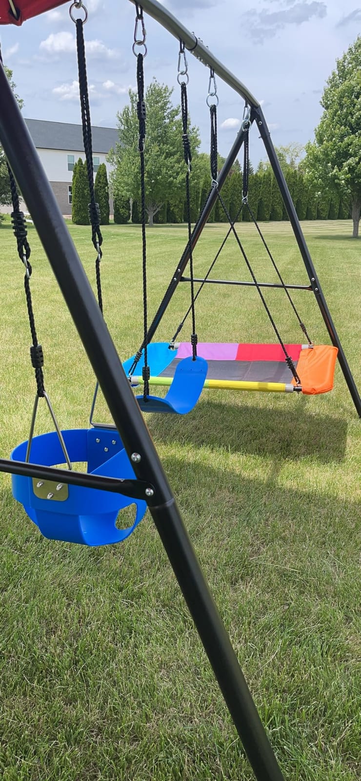 Hapfan 3 in 1 Swing Set for Backyard with Toddler, Platform and Belt Swing | 440lbs Capacity, Powder-coated Metal Stand, Compact Swing Sets for Small Backyard, ASTM Tested | CPSC Safety Compliant customer photo 1