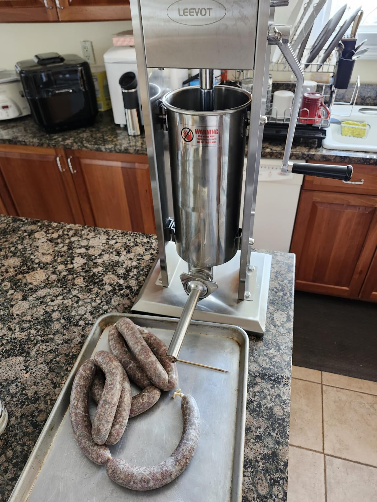 LEEVOT 7LBS/3L Manual Sausage Stuffer, Professional Stainless Steel Sausages Maker & Filler Kit with 2 Speed, 5 Stuffing Tubes, Vertical Meat Stuffers for Home Kitchen, Commercial Use customer photo 2