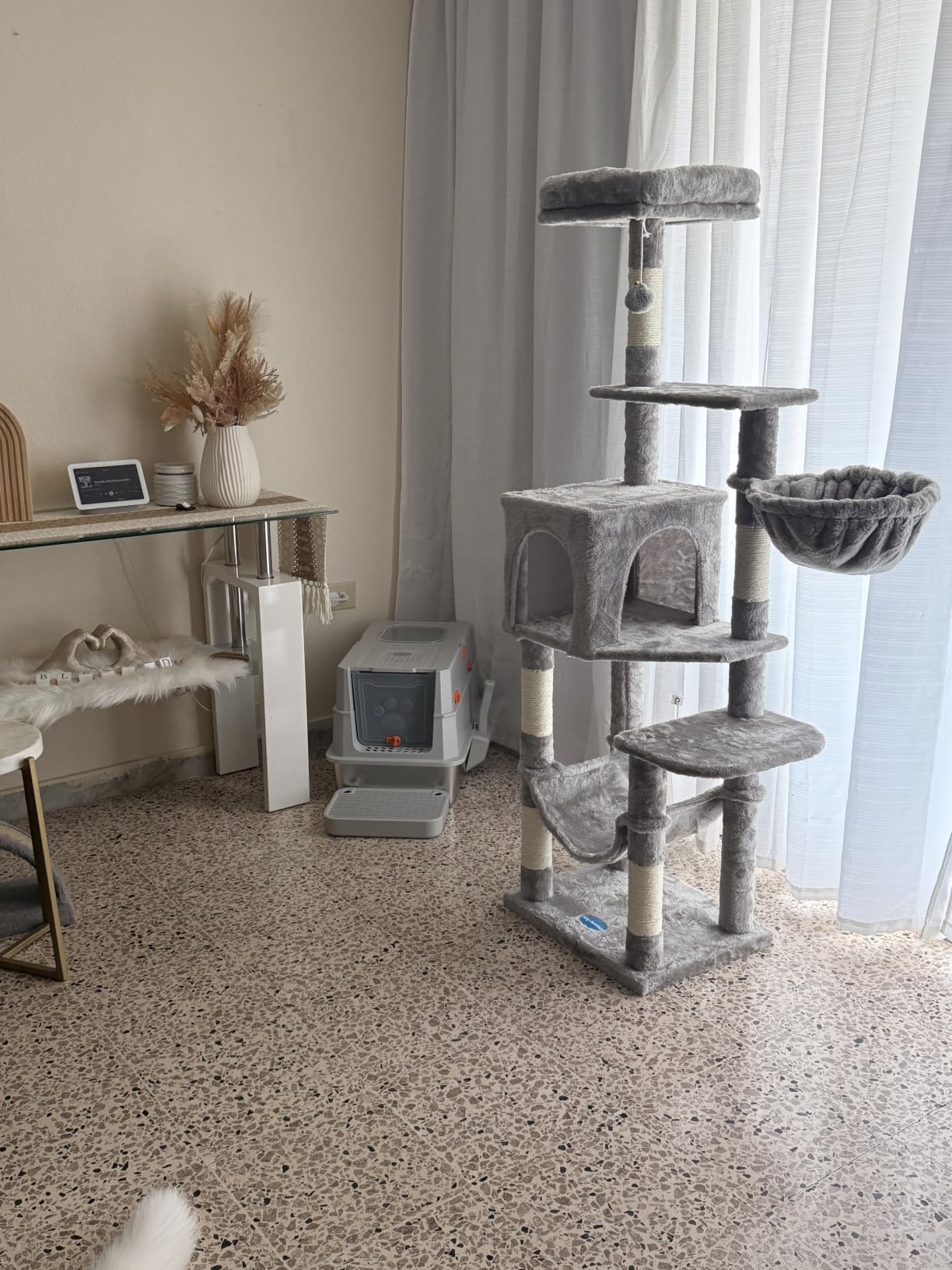 Hey-brother Cat Tree with Large Hammock, Multi-Level Cat Tower for Indoor Cats, Cat Condo with Sisal-Covered Scratching Posts and Top Perch, Light Gray MPJ050W customer photo 2