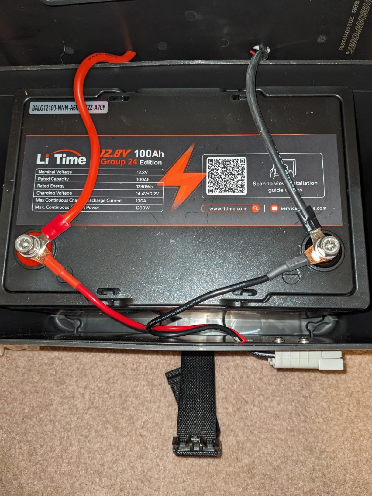 Litime 12v 100Ah RV LiFePO4 Lithium Battery for Van, Marine, Off-Grid | Group 24, 4000+ Deep Cycle, 100A BMS, IP65 Waterproof, 1280Wh Energy for Camper, Solar, Trolling Motor, Trailer customer photo 1