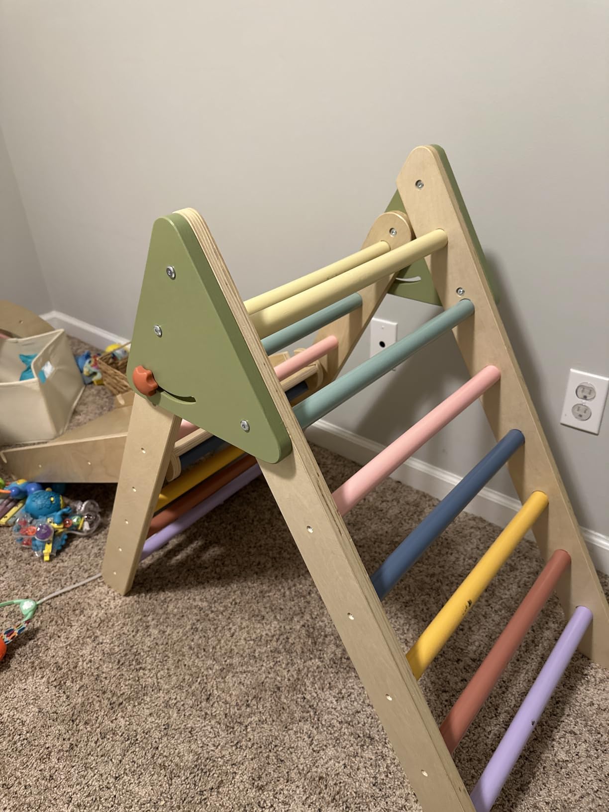 LOL-FUN Foldable Pikler Triangle Climbing Toy with Slide for Toddlers 1-3 | Sturdy solid wood construction supports up to 110 lbs, water-based paint, anti-slip rubber base designed safe for ages 1-3 customer photo 1