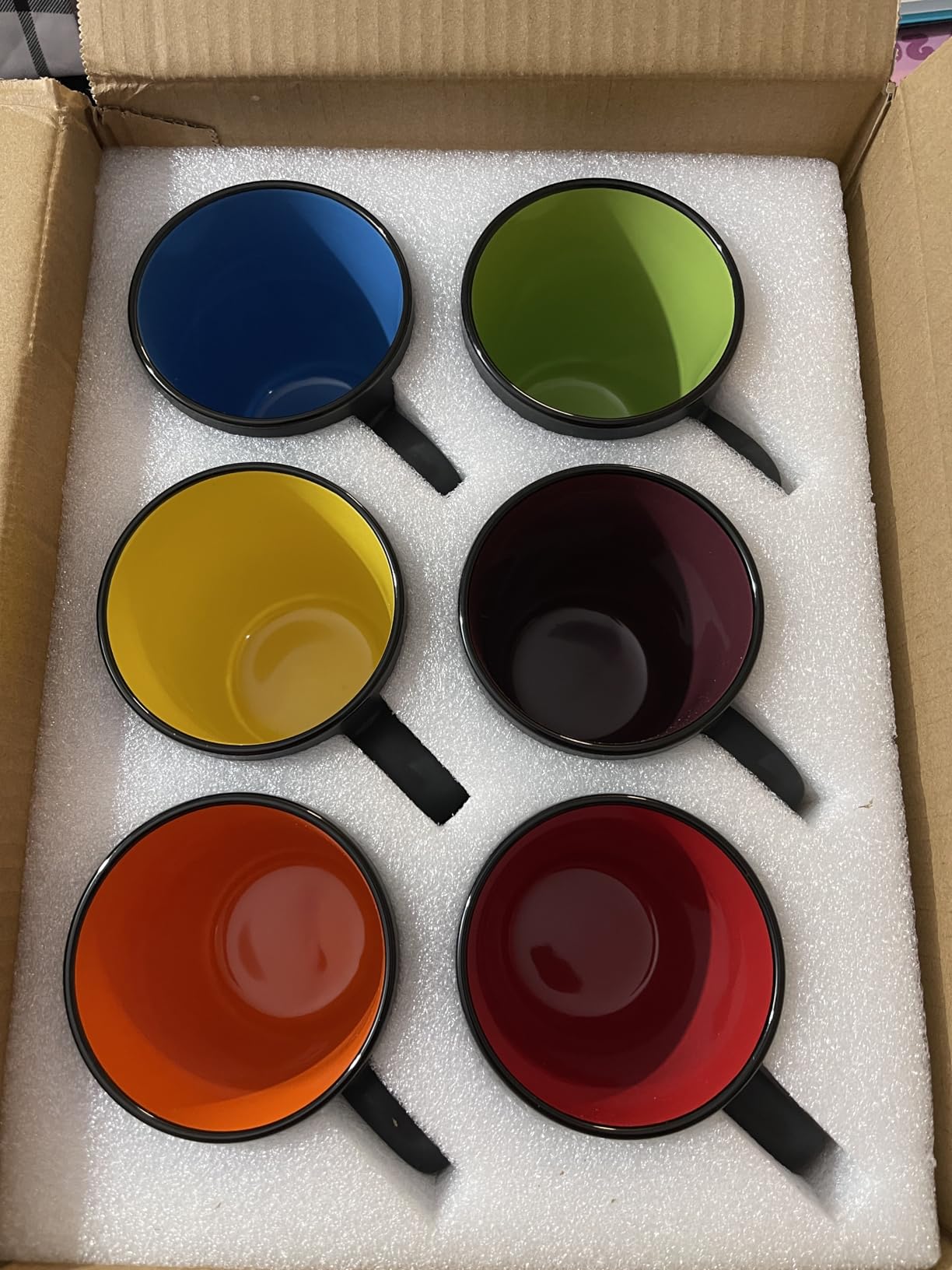 Qipecedm 6 Pack Porcelain Coffee Mugs Set, 12 Ounces Ceramic Coffee Mugs, Matte Black Coffee Mug, Restaurant Cups for Coffee, Tea, Cappuccino, Cocoa, Cereal, Black outside and Colorful inside customer photo 1