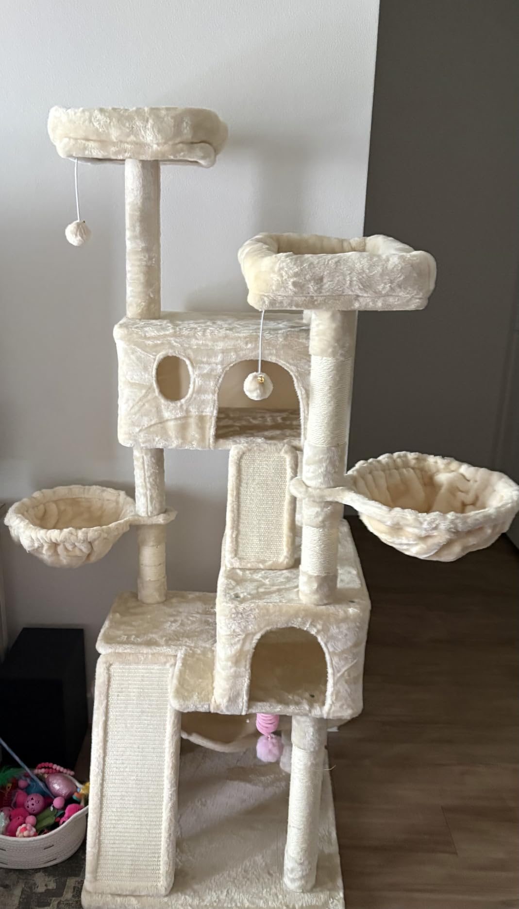 SHA CERLIN 65in Larger Cat Tree Tower Condo for Indoor Kitties/Multi-Level Furniture Activity Center with Wide Base/Cozy Plush Cat Perches/Baskets/Sisal Scratching Posts and Hammock/Beige customer photo 1