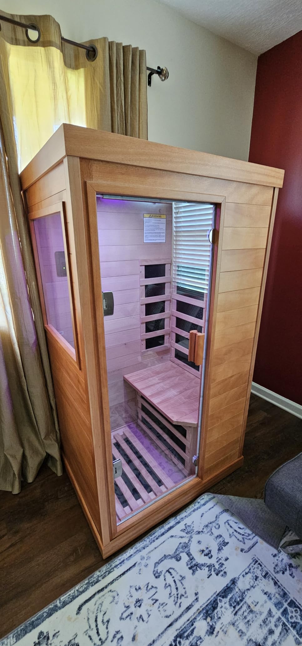 OUTEXER Far Infrared Sauna Home Sauna Spa Room Low-EMF Wood 1200W 120V | Indoor Saunas with 7 color light Tempered Glass Door, Room:35.2*27.6*61.6Inch customer photo 1