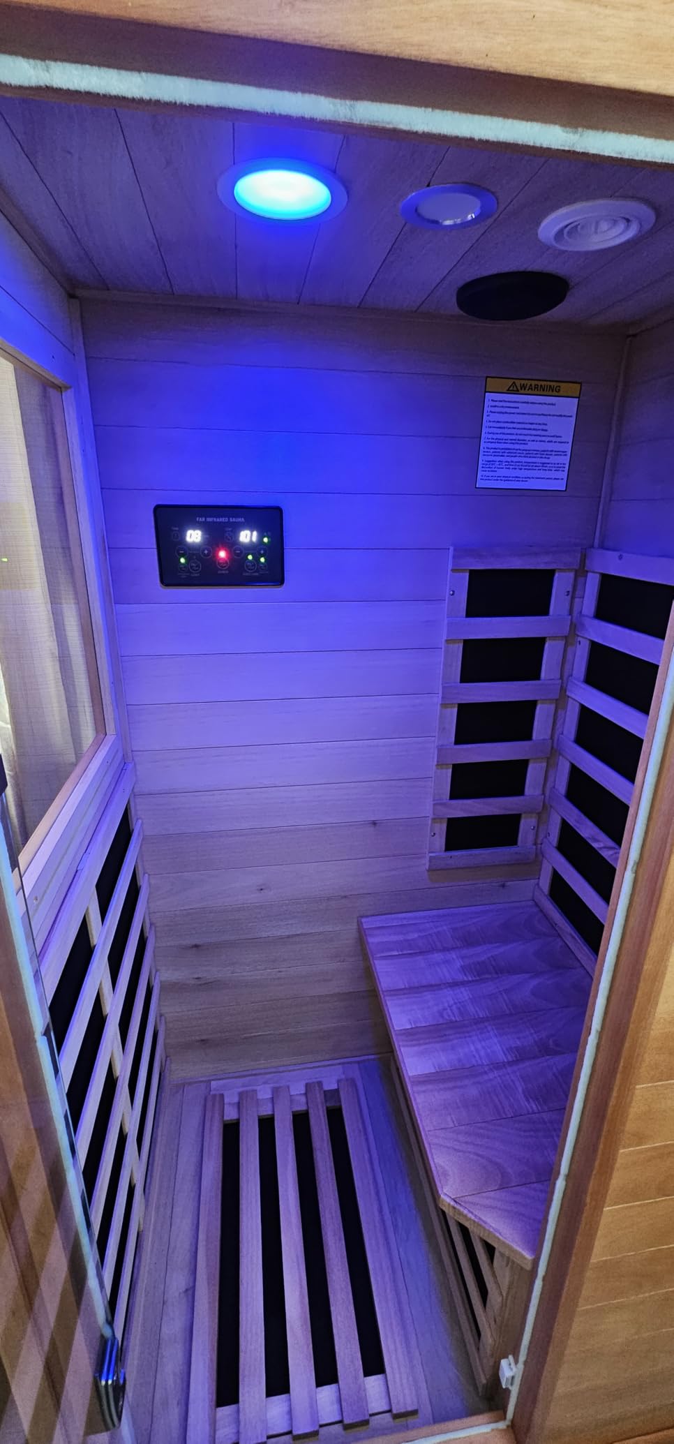 OUTEXER Far Infrared Sauna Home Sauna Spa Room Low-EMF Wood 1200W 120V | Indoor Saunas with 7 color light Tempered Glass Door, Room:35.2*27.6*61.6Inch customer photo 2