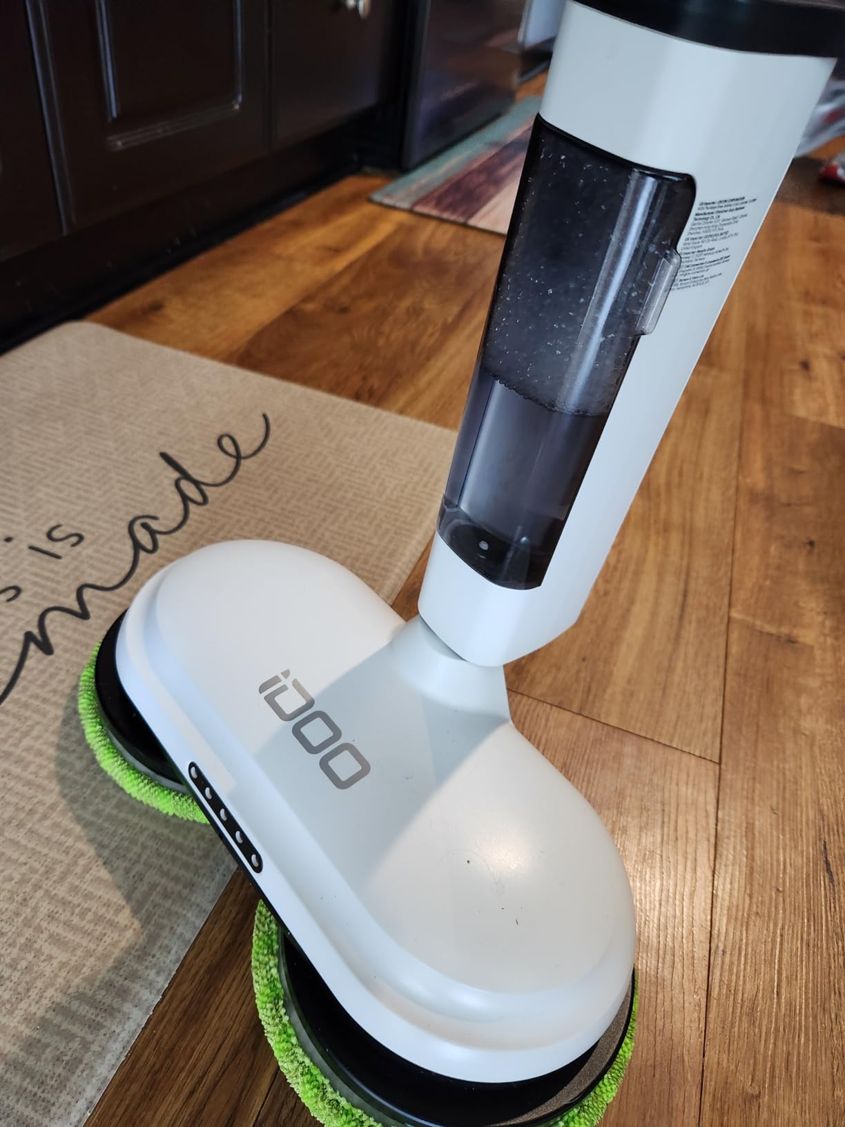 iDOO Electric Cordless Spin Mop, Electric Mops for All Floor with Sprayer & LED Headlight, Quiet Self Propelled, Water Tank 4 Replaceable Heads customer photo 1