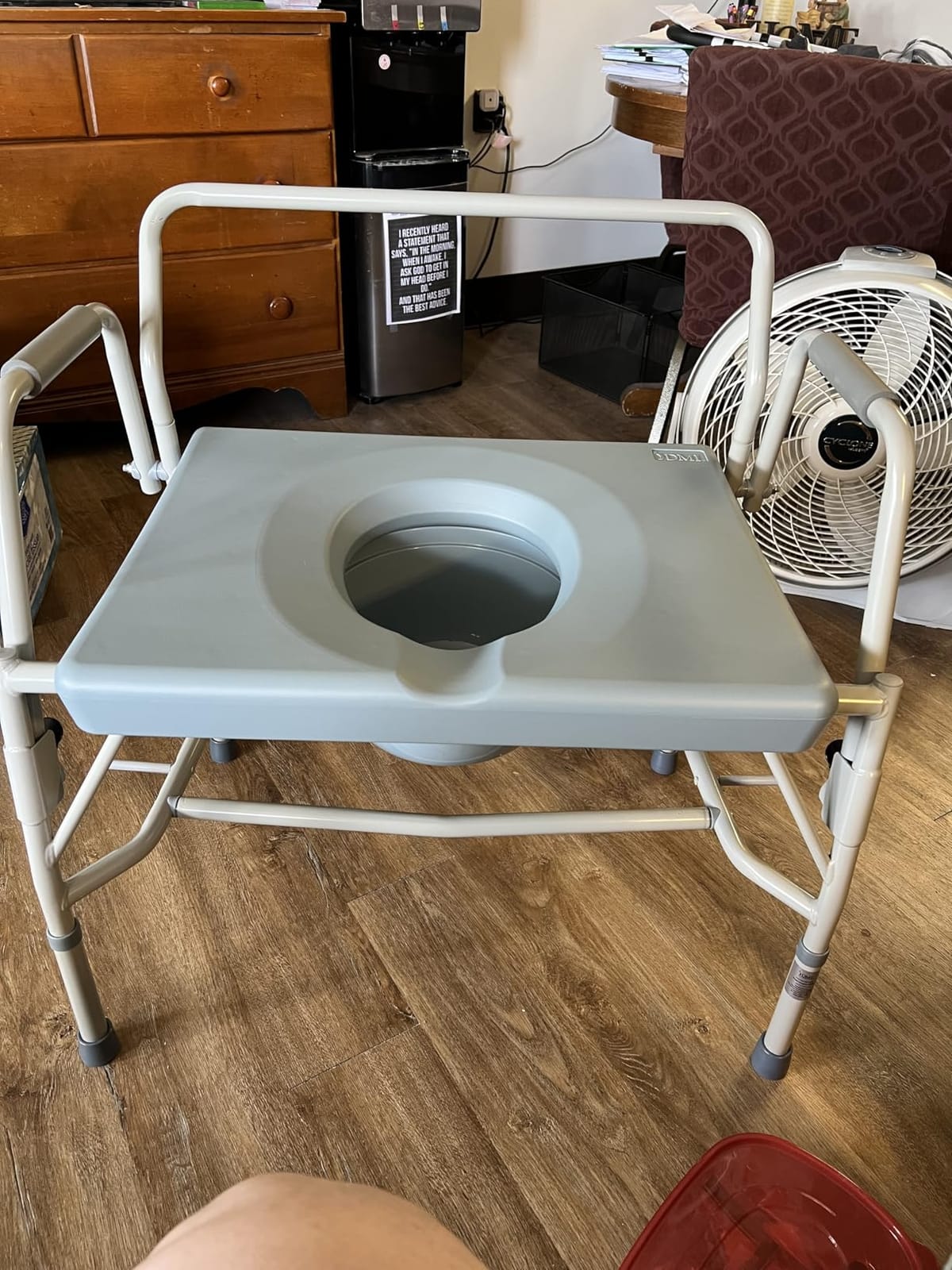 DMI Drop Arm Portable Toilet Commode, Extra-Wide Seat, 500 Pound Weight Capacity, Bucket with Lid Included, Adjustable Legs customer photo 2