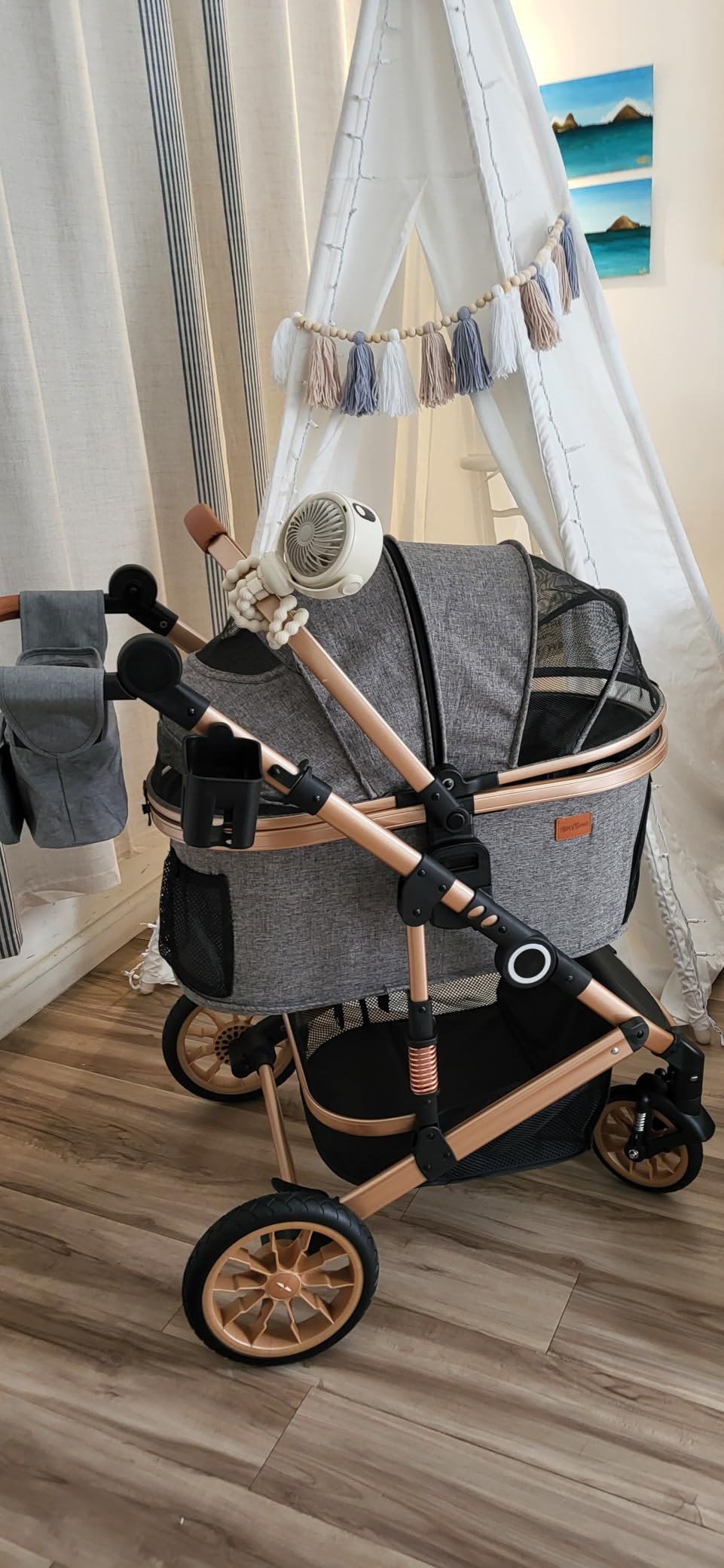 Bicystar Dog Stroller with Detachable Carrier, Rubber Wheels, 50 lbs, Grey | 3-in-1 stroller and car seat, real solid rubber wheels, fits 2 small or 1 medium pet, foldable frame customer photo 2