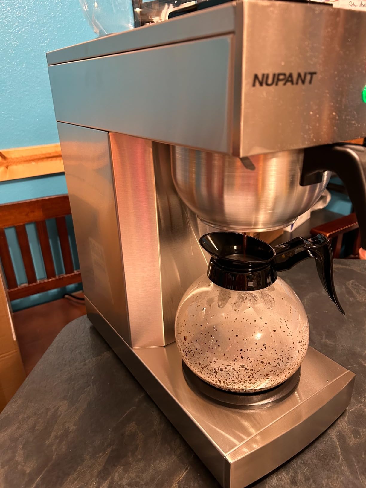 NUPANT 12-Cup Coffee Maker 1.8L Commercial Drip Coffee Maker Pour Over Coffee Machines with 2 Glass Carafes and 2 Warmers Plate Stainless Steel Coffee Brewer for Cofe Bar and Restaurant customer photo 1