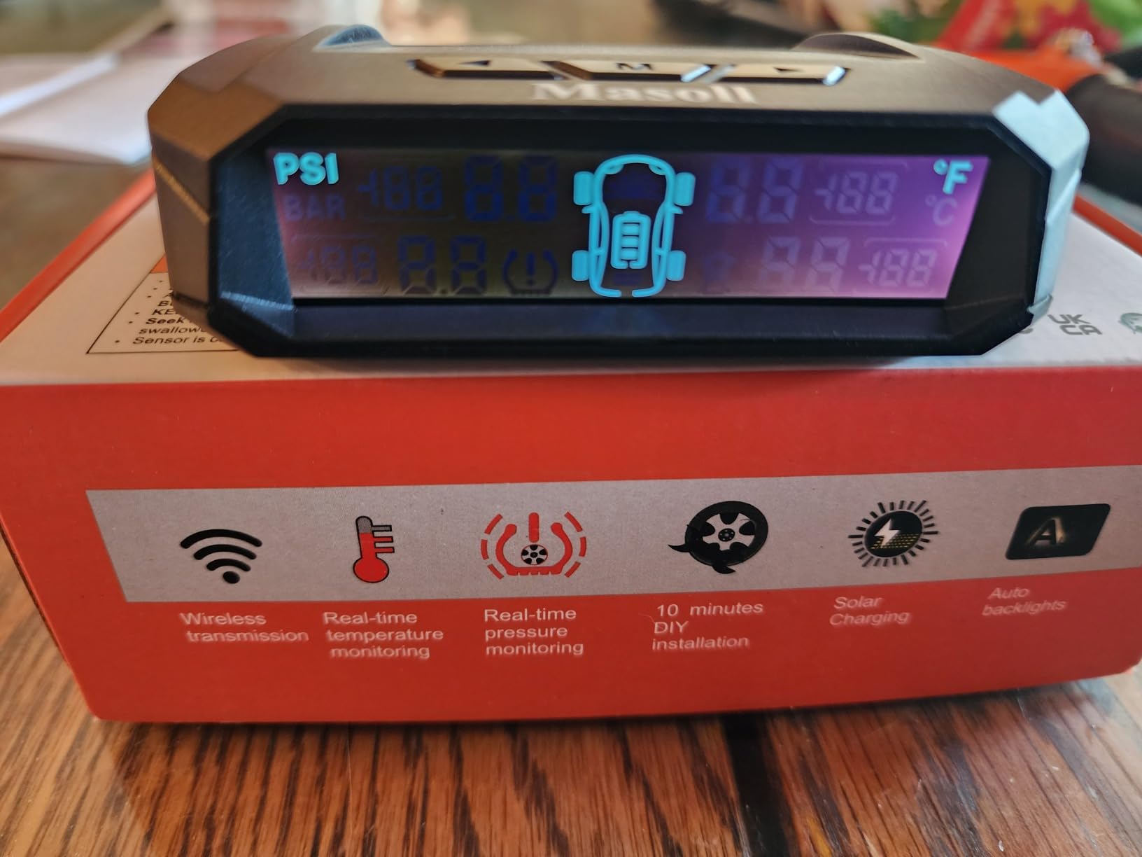 Masoll RV Tire Pressure Monitoring System, TPMS with 4 Tire Pressure Sensors | Solar Charger, 6 Alarm Modes, 0-99 PSI for RV/Travel Trailer/Camper/Truck/SUV/Car/Older Vehicle customer photo 1