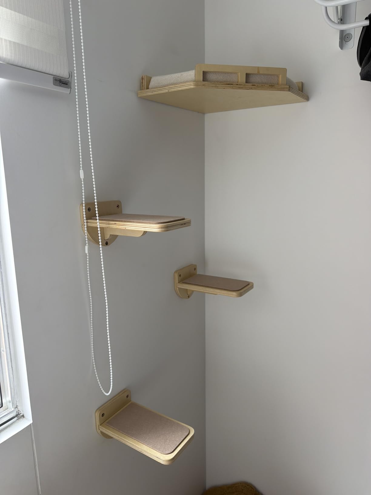 INICIO Cat Wall Shelves - Corner Shelf with 3 Cat Wall Steps - Dark Brown | Safe and Sturdy Cat Shelves for wall, Steps and Shelf for Indoor Cats up to 15lbs - Cushioned Perch for Climbing and Playing customer photo 2