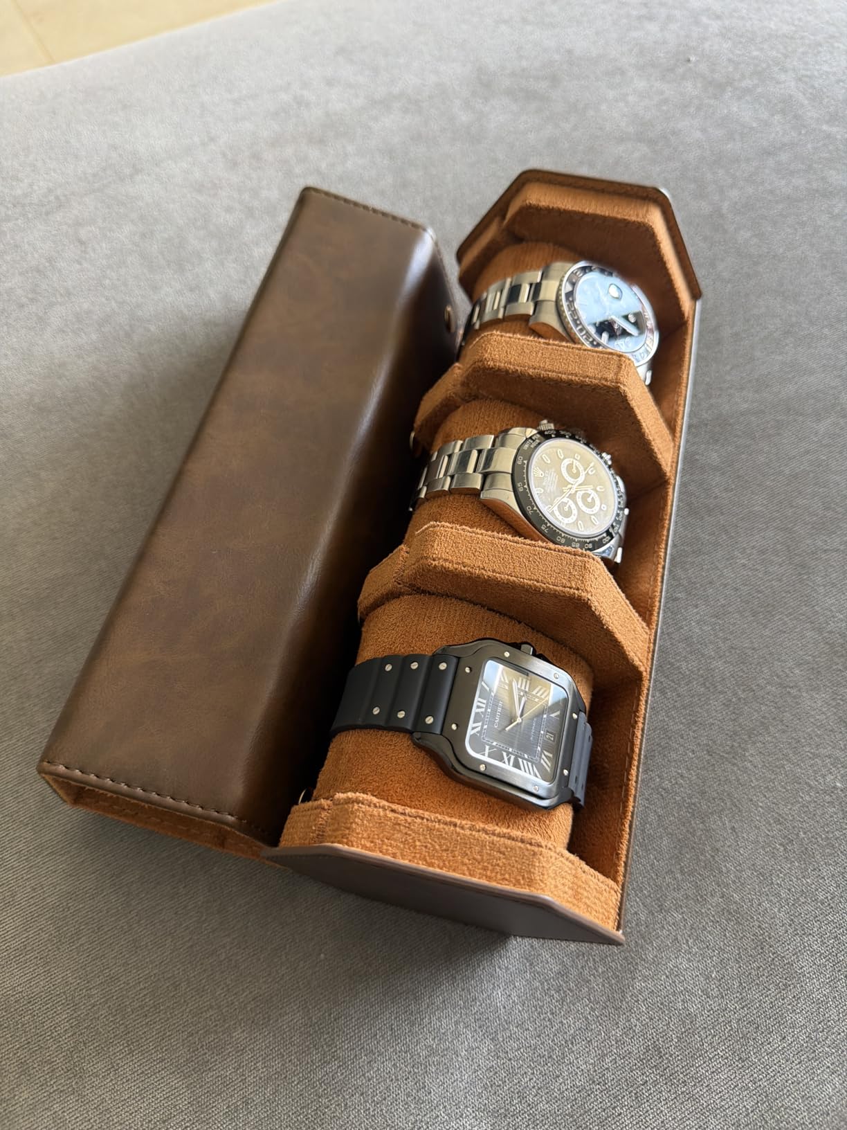 Watch Roll Travel Case for Men and Women - 4 Watch Storage and Organizer | Secure Storage with Innovative Removable Pillows & Solid Dividers for Home, Travel and Display(Brown-4 Slot) customer photo 1