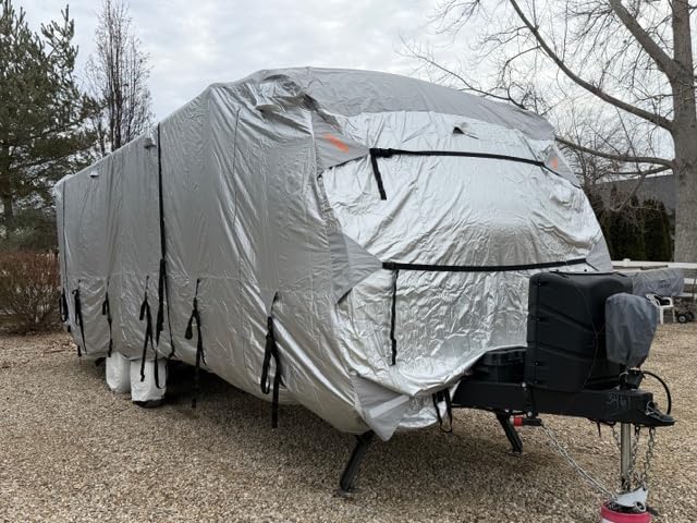 FRUNO Oxford Fabric Class C RV Cover Fits 29'-32' Waterproof Rip-Resistant Anti-UV Motorhome Camper Cover for Winter Snow with 4 Tire Covers and Gutter Covers customer photo 1