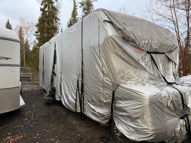 FRUNO Oxford Fabric Class C RV Cover Fits 29'-32' Waterproof Rip-Resistant Anti-UV Motorhome Camper Cover for Winter Snow with 4 Tire Covers and Gutter Covers customer photo 2