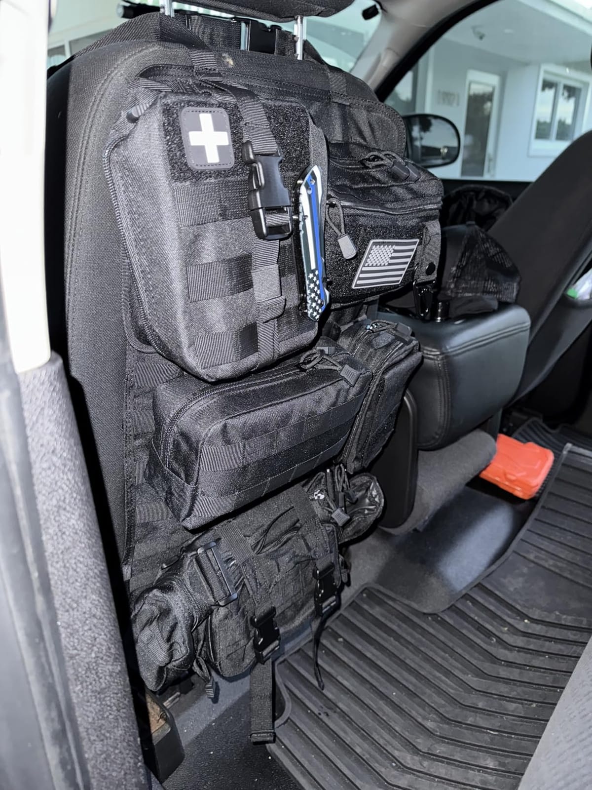 6 Pack Tactical Molle Car Seat Back Organizer - Tactical Vehicle Panel Organizer with 5 Detachable Molle Pouch for Car Truck Ford Jeep Vehicle, US Flag Patch and Keychain for Man customer photo 1