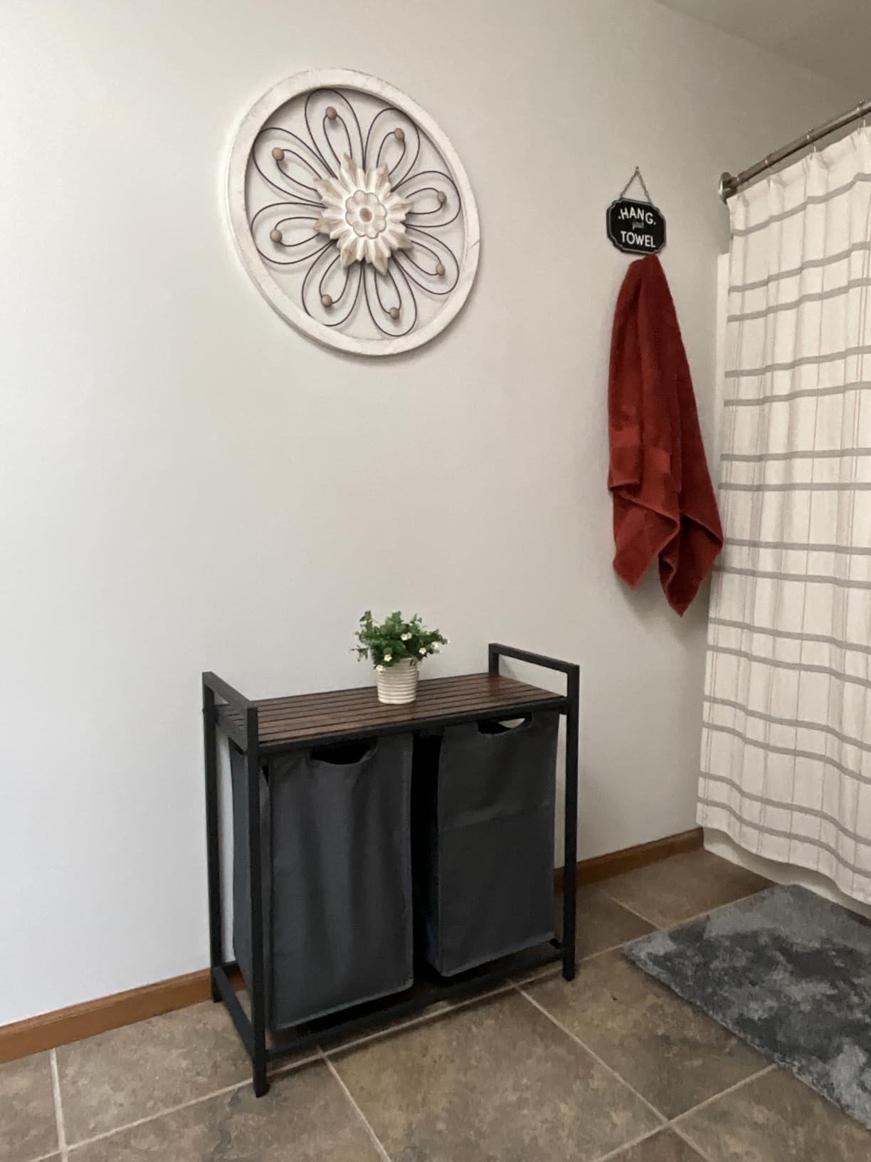 VASAGLE Laundry Hamper, Laundry Basket, Laundry Sorter with 4 Pull-Out and Removable Bags, Shelf, Metal Frame, 4 x 10.6 Gallons (40 L), 45.7 x 13 x 28.4 Inches, Cream White and Cloud White UBLH401W01 customer photo 1